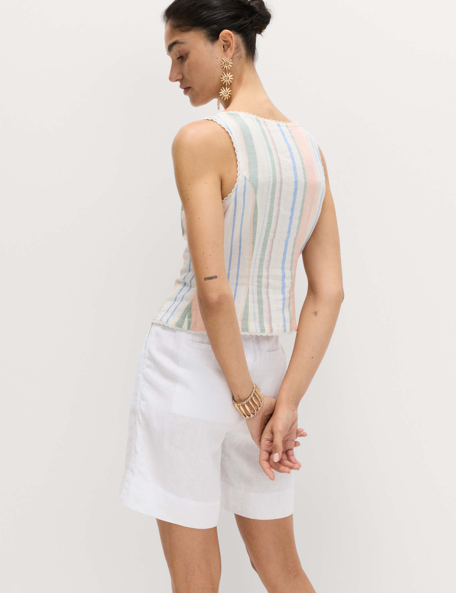 Linen Rich Lace Insert Corset Top - image 4