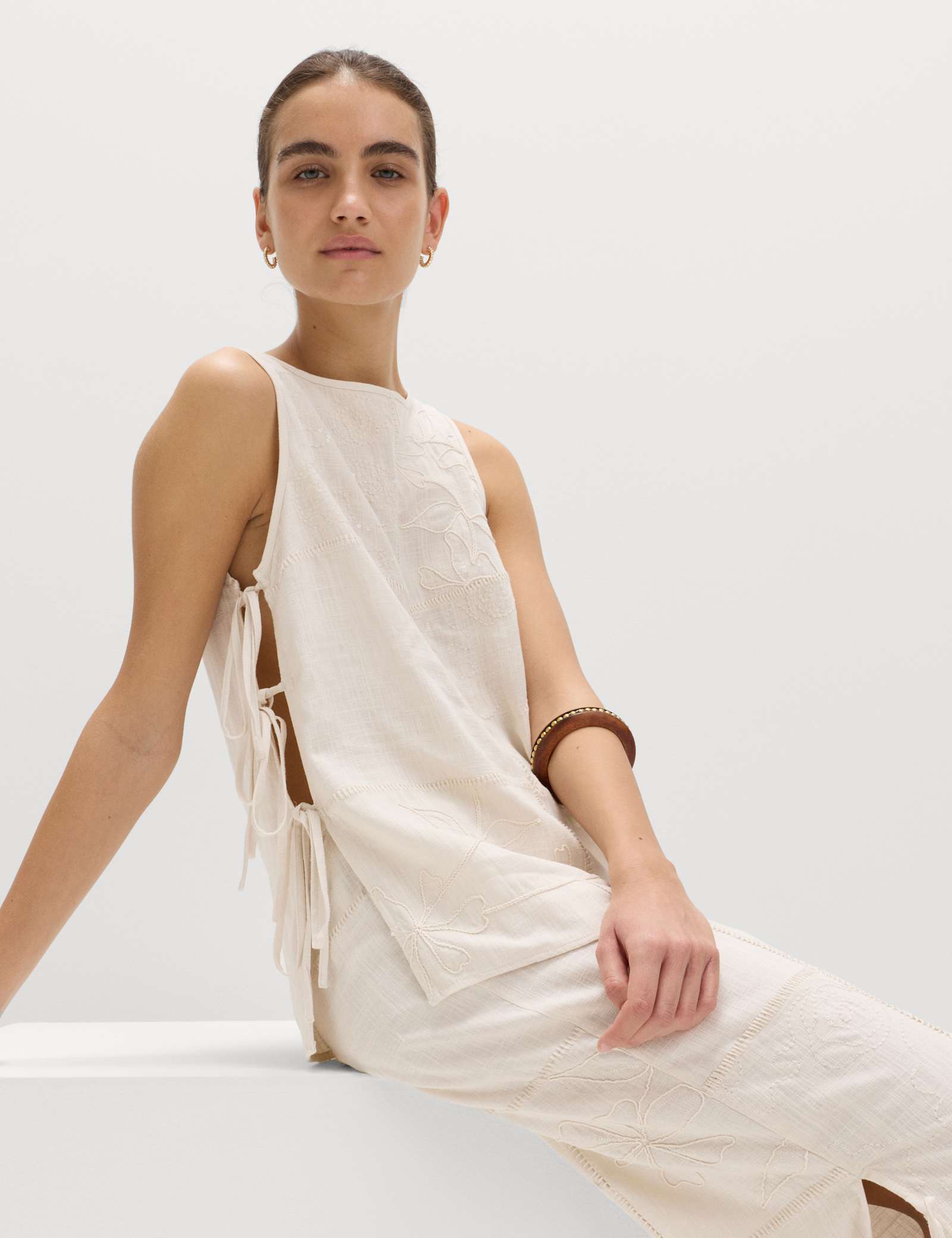 Patchwork Tie Side Vest with Linen - image 2