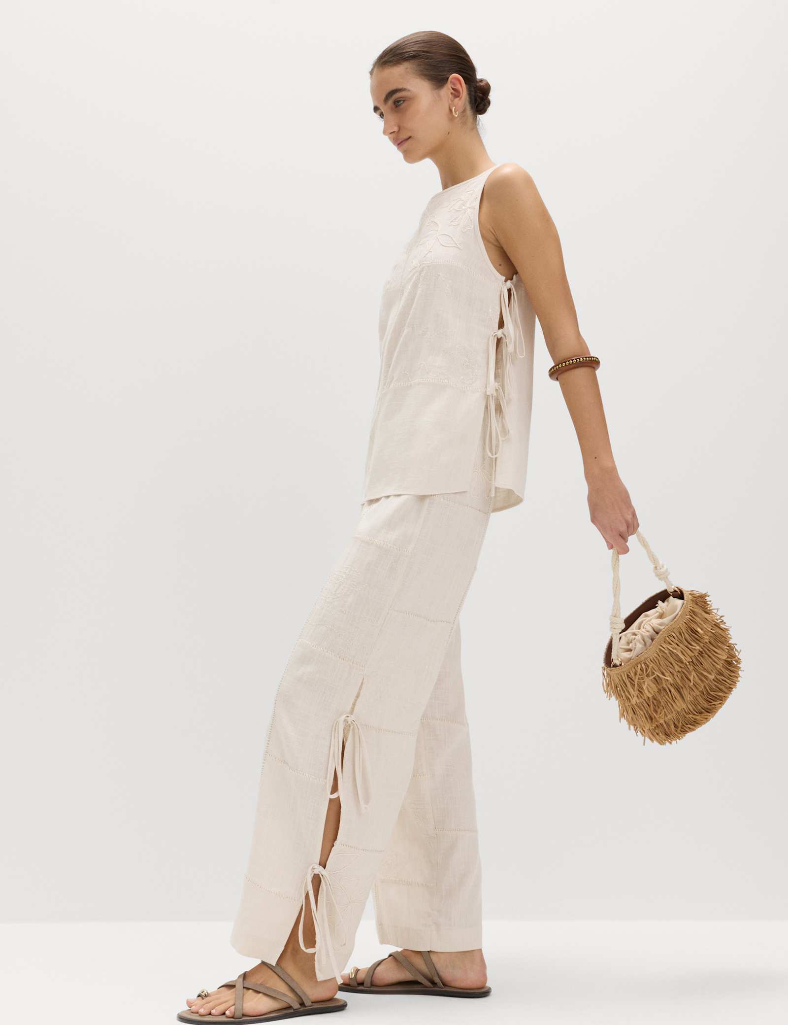 Patchwork Tie Side Vest with Linen - image 4