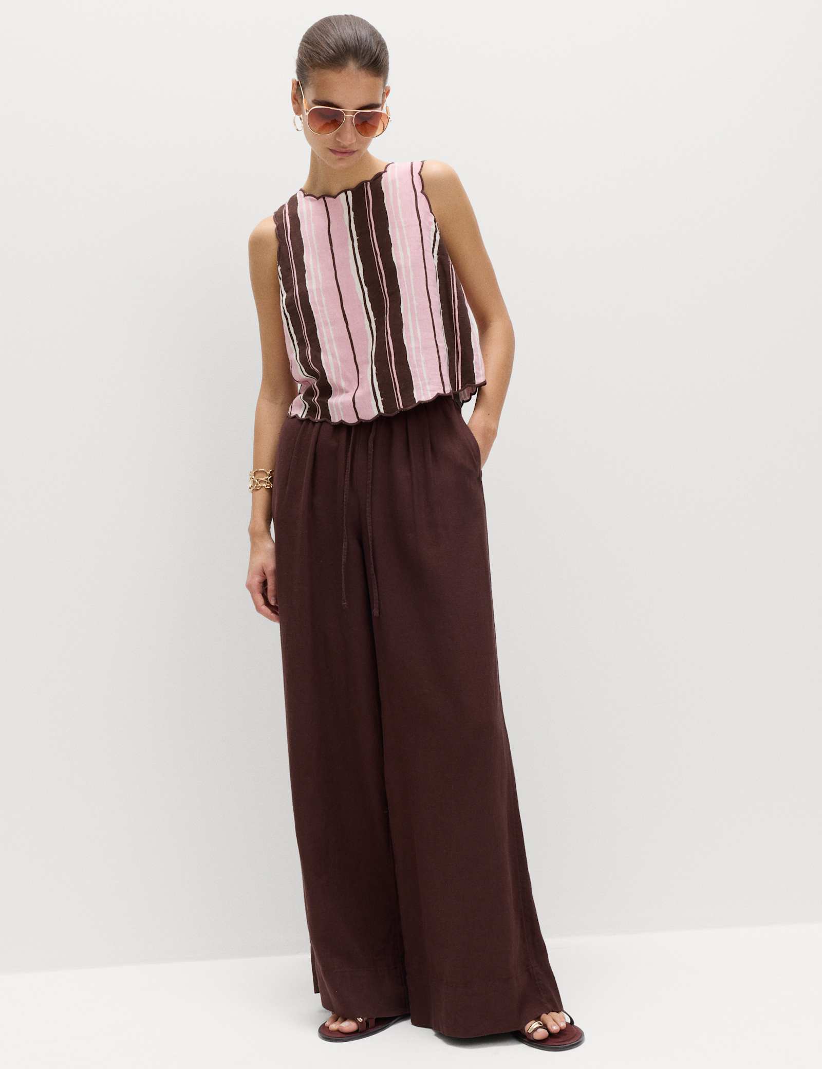 Linen Rich Striped High Neck Vest Top - image 5