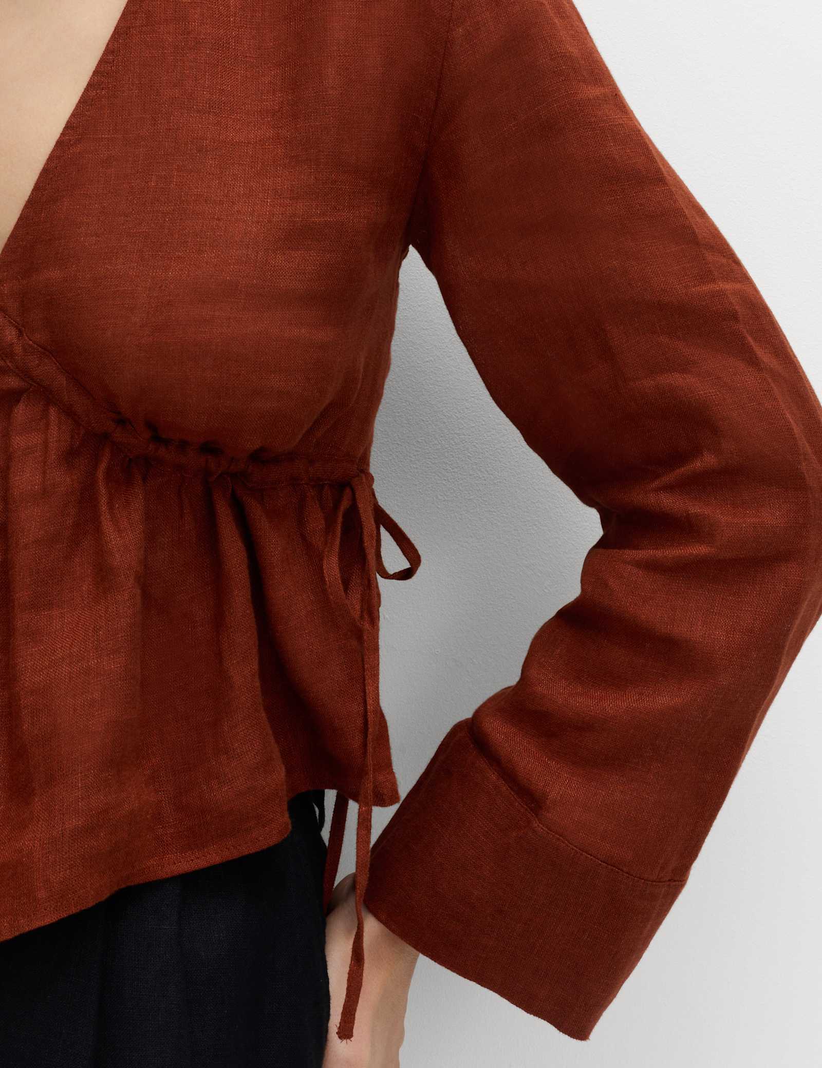 Pure Linen V-Neck Peplum Top - image 4