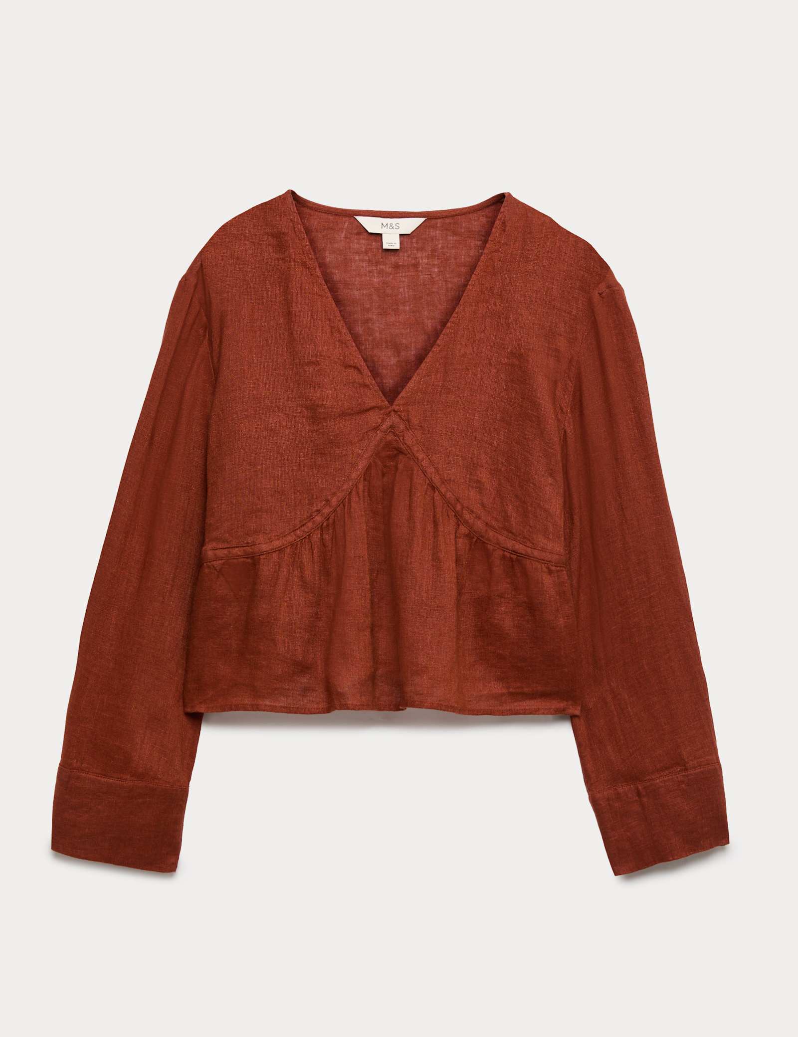 Pure Linen V-Neck Peplum Top - image 1
