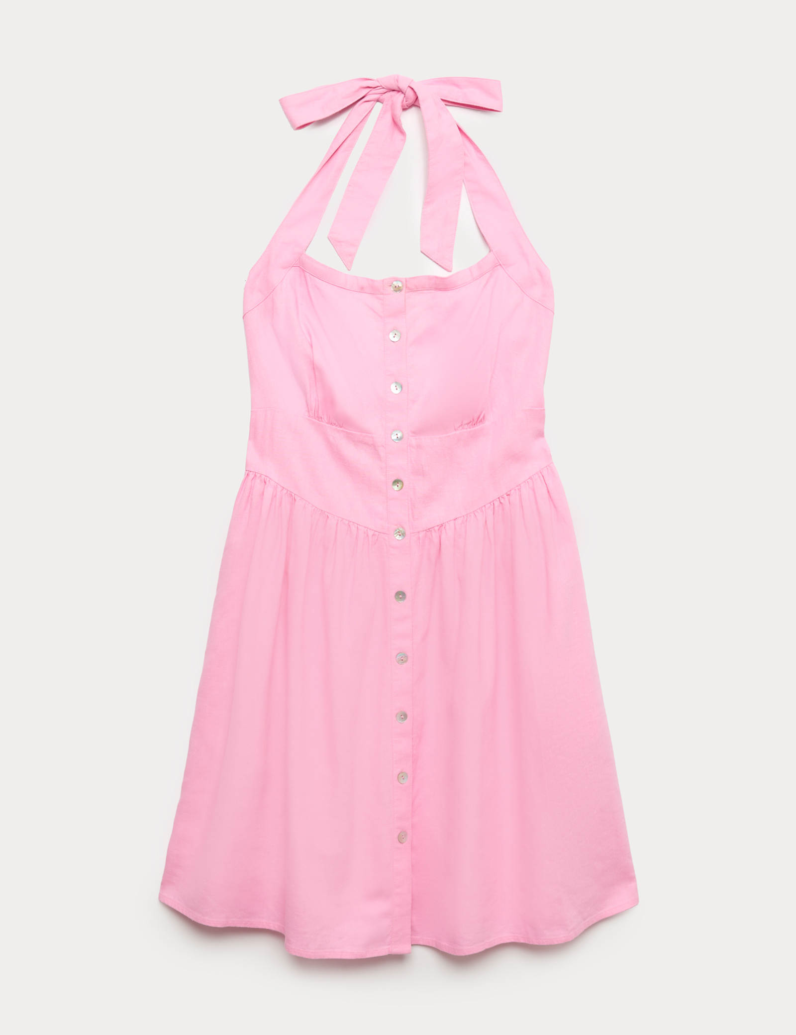 Linen Rich Halter Neck Mini Dress - image 1