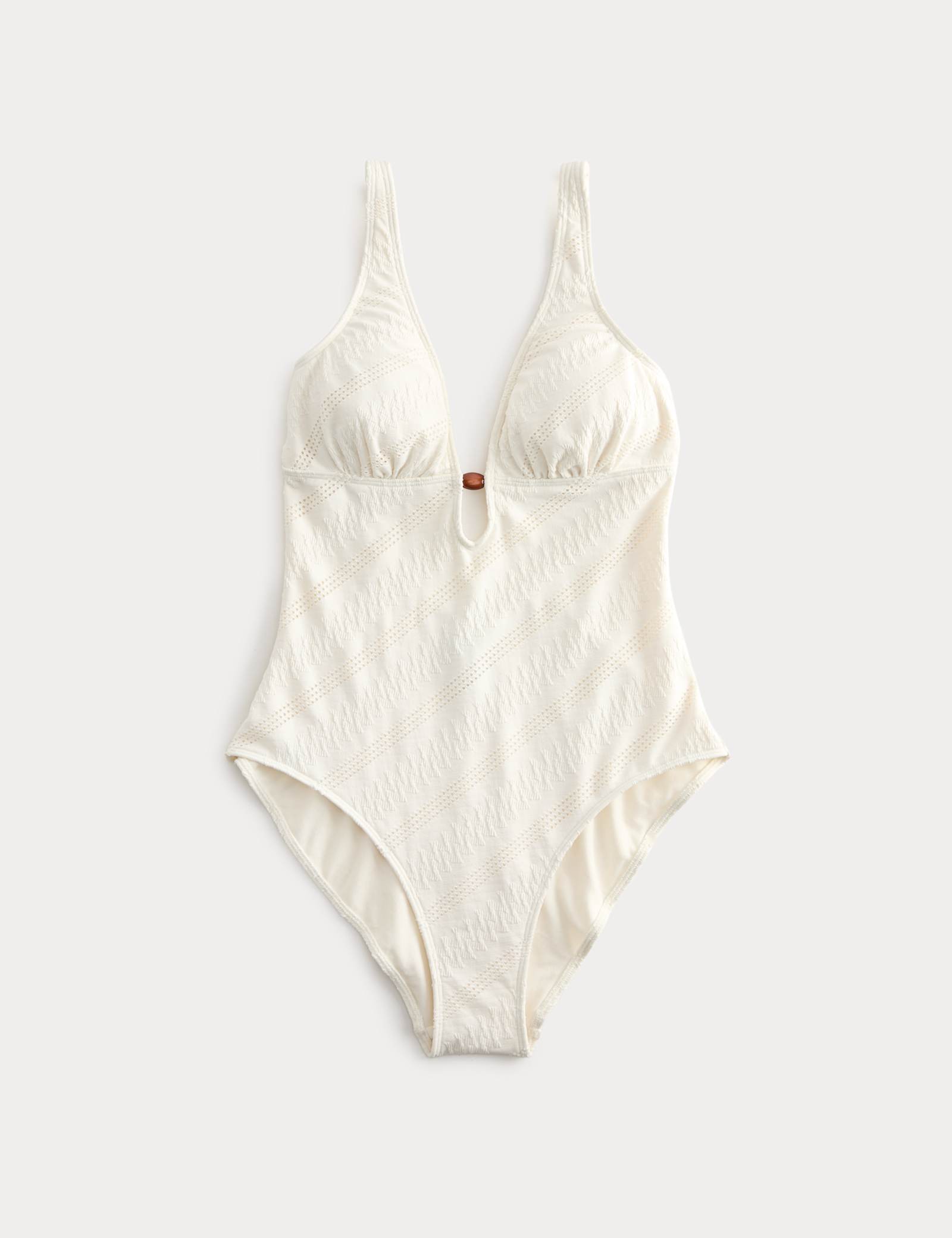 Textured Padded Bead Detail Plunge Swimsuit - image 1