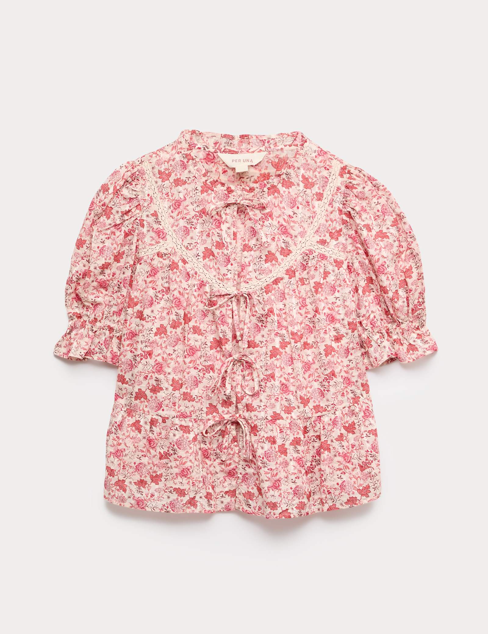 Cotton Rich Printed Tie Front Blouse - image 1