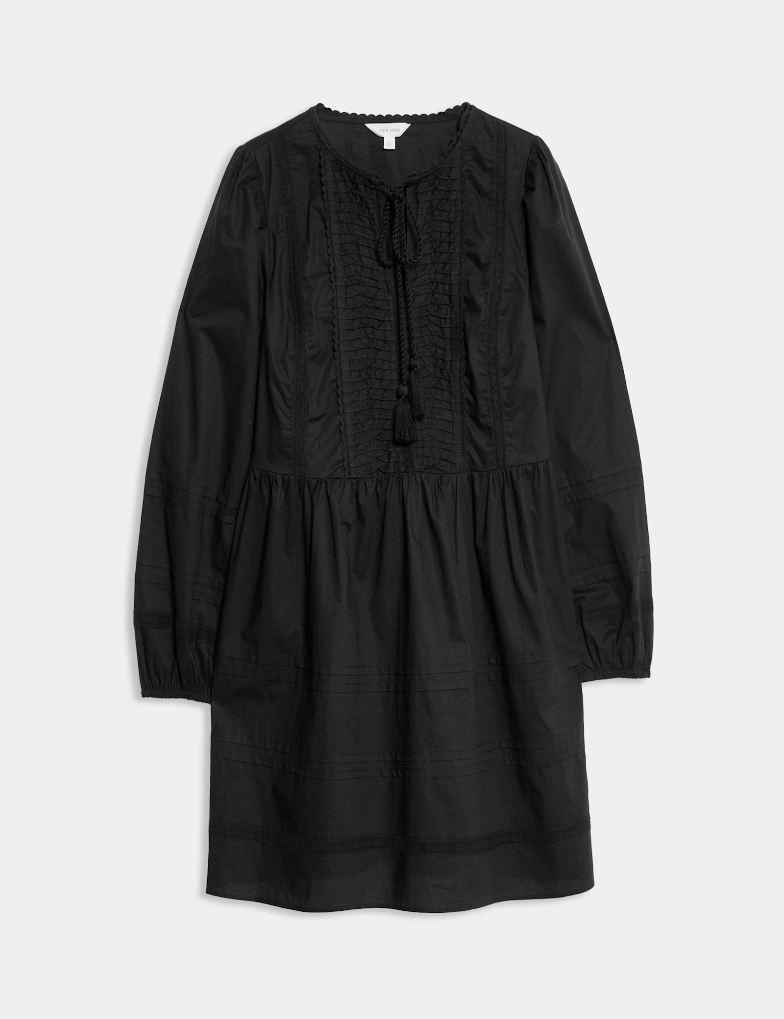 Pure Cotton Tie Neck Pleated Mini Dress - image 1