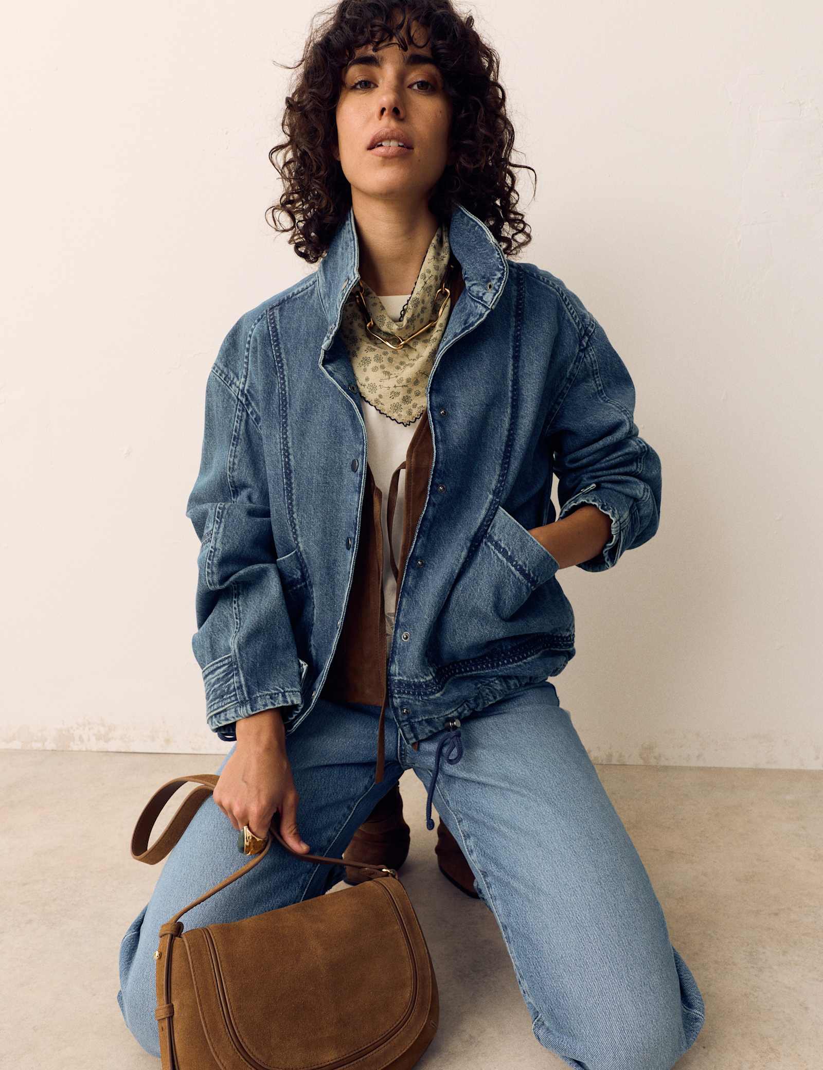 Denim Cross Stitch Casual Utility Jacket - image 4