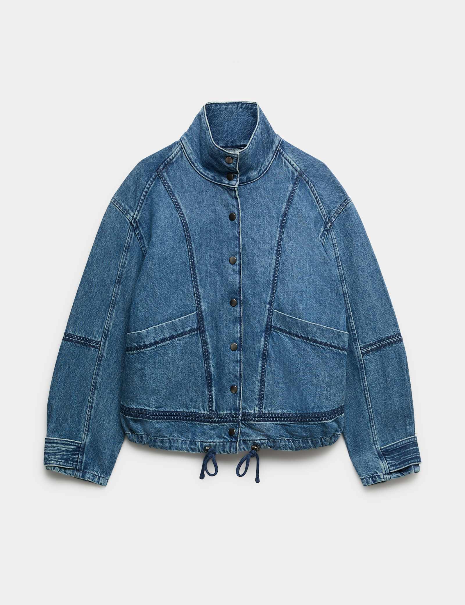 Denim Cross Stitch Casual Utility Jacket - image 2