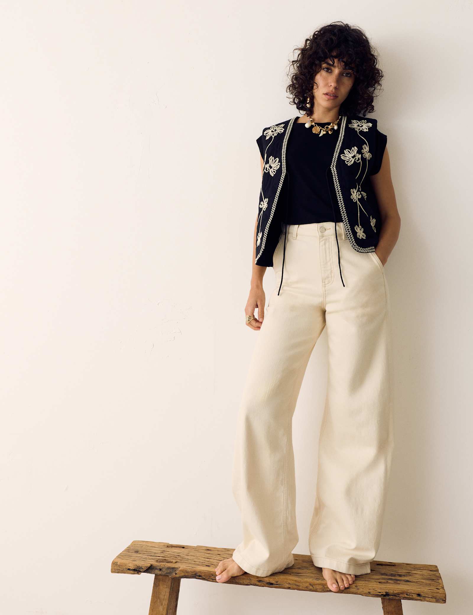 Pure Cotton Embroidered Quilted Gilet - image 2