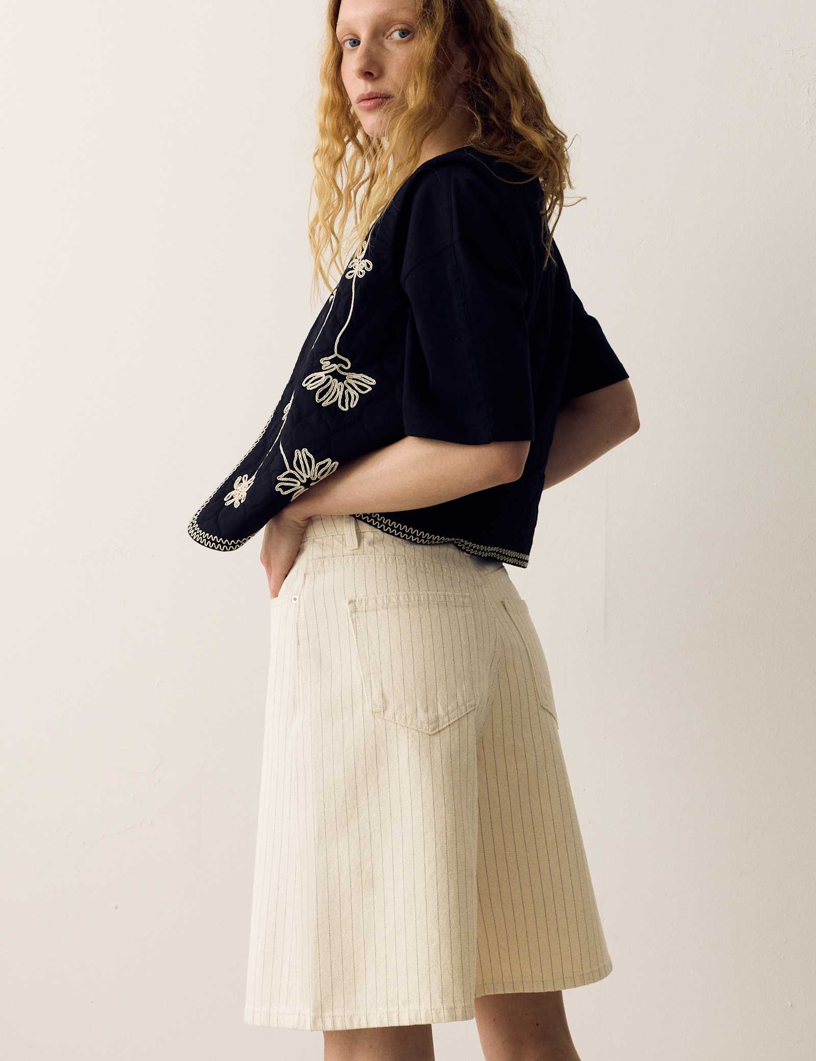 Cotton Rich Denim Striped Bermuda Shorts - image 4