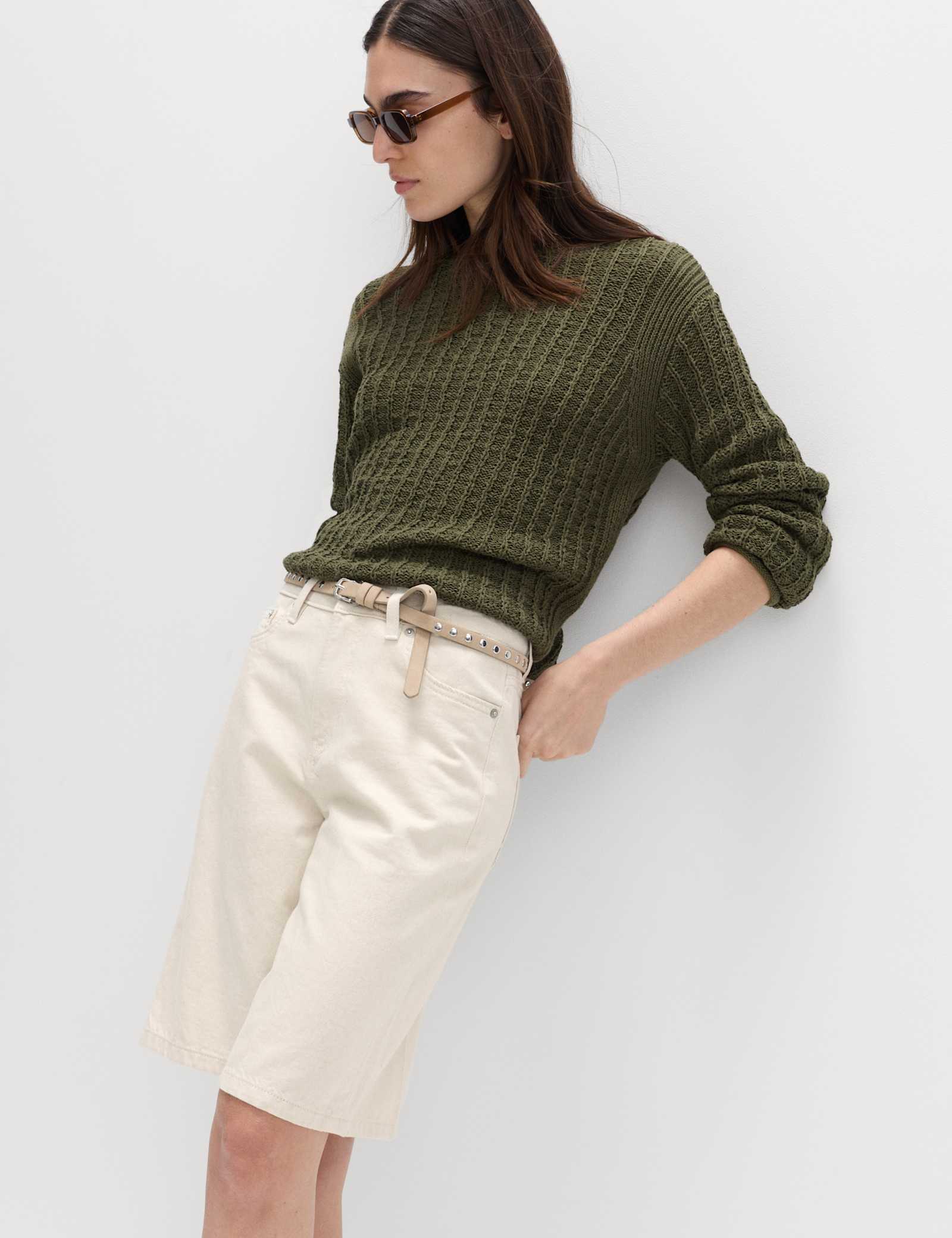 Denim High Waisted Jorts with Linen - image 3