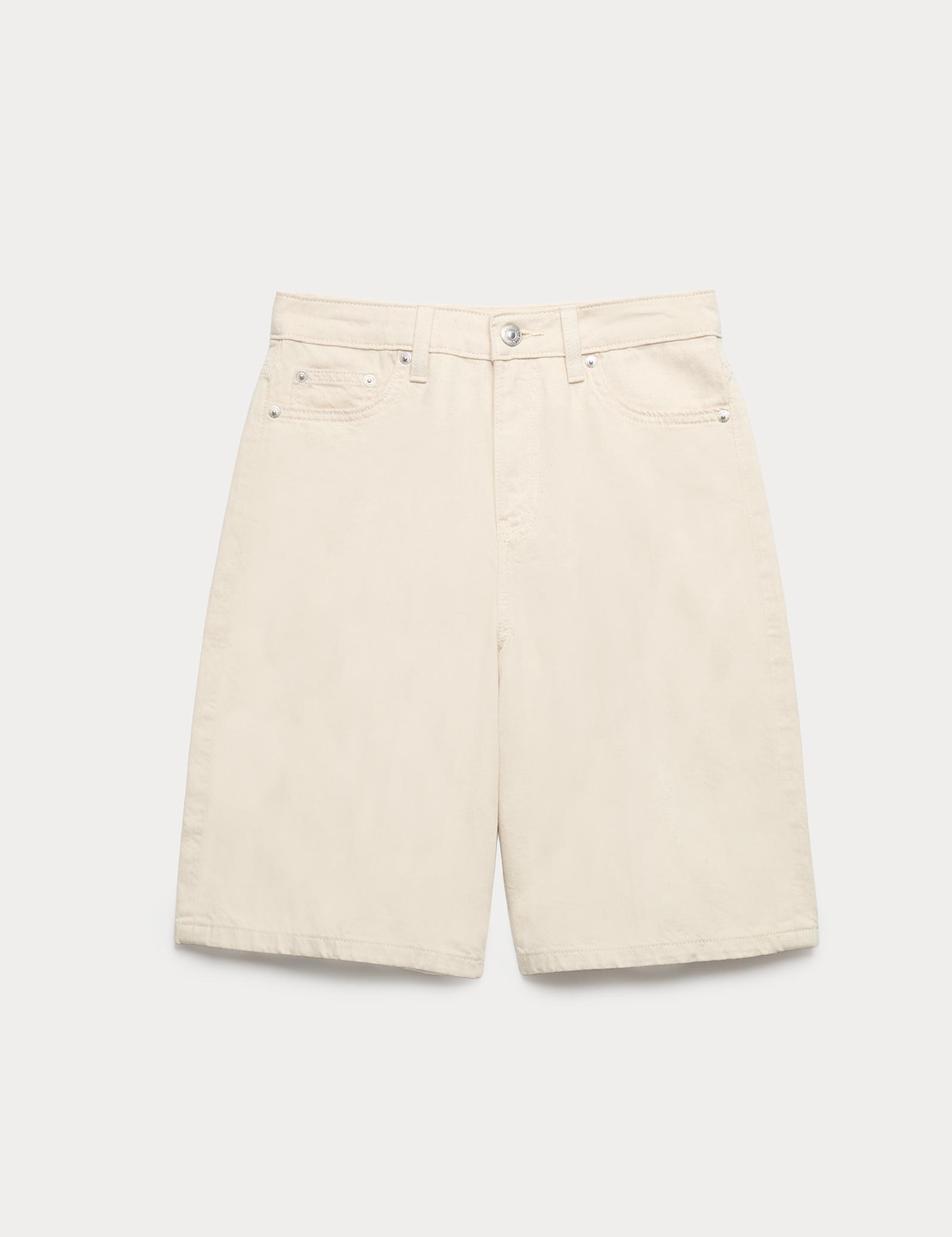 Denim High Waisted Jorts with Linen - image 1