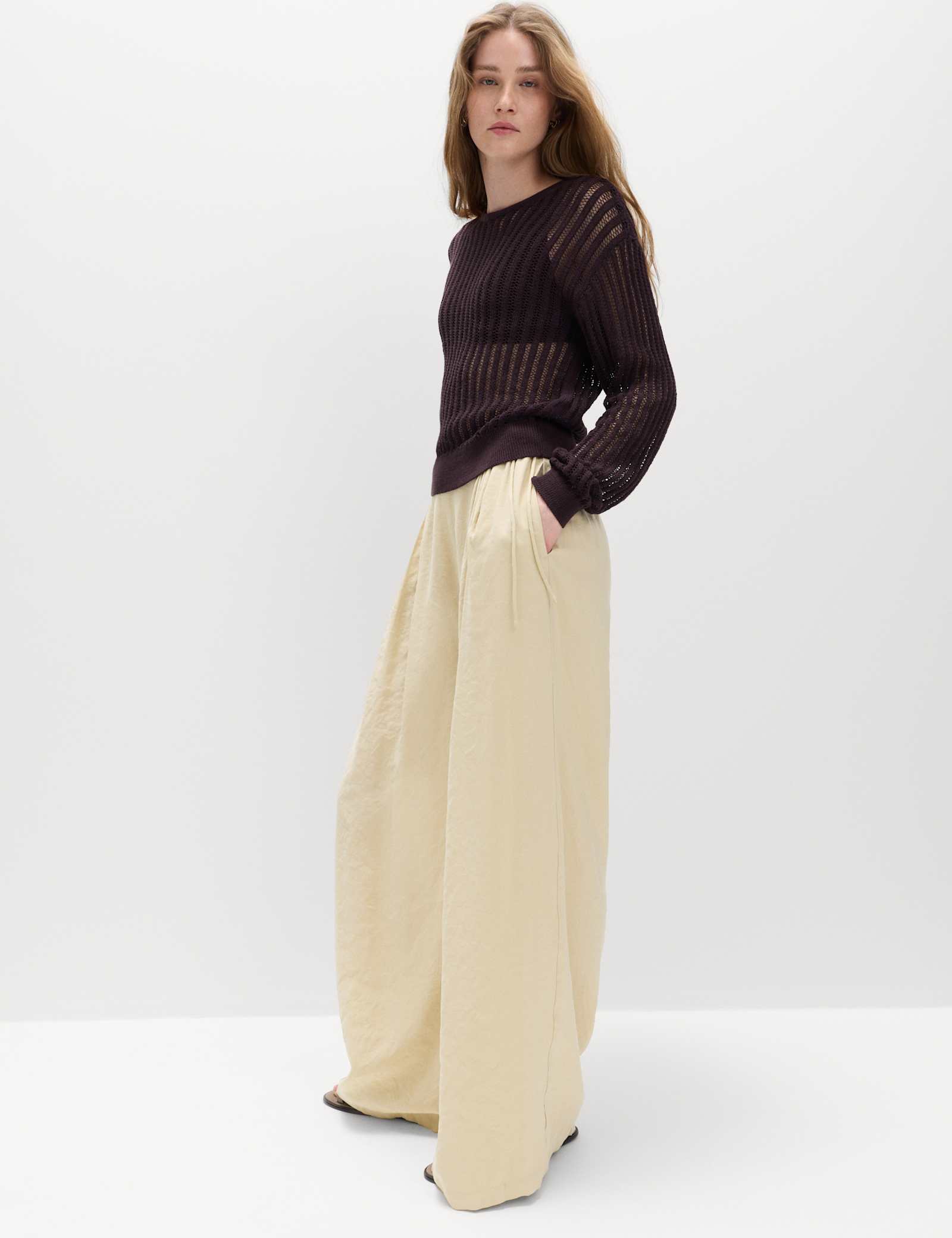 Pleated Tie Side Wide Leg Trousers - image 2