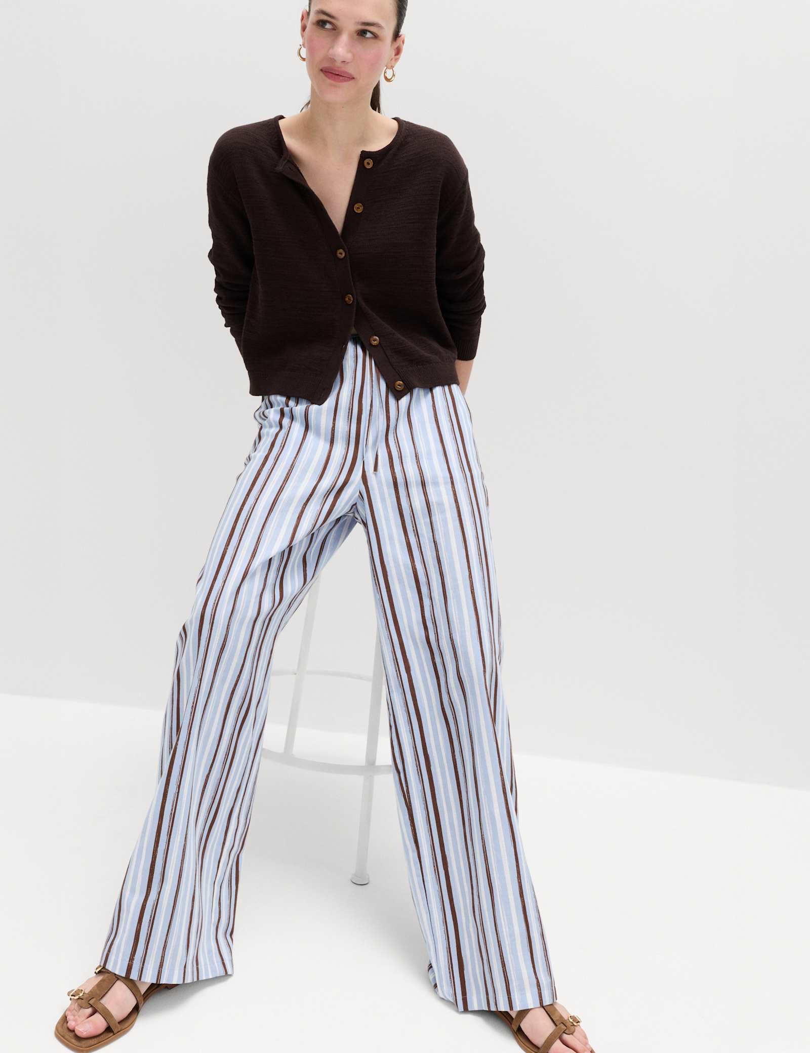Pure Cotton Striped Wide Leg Trousers - image 5