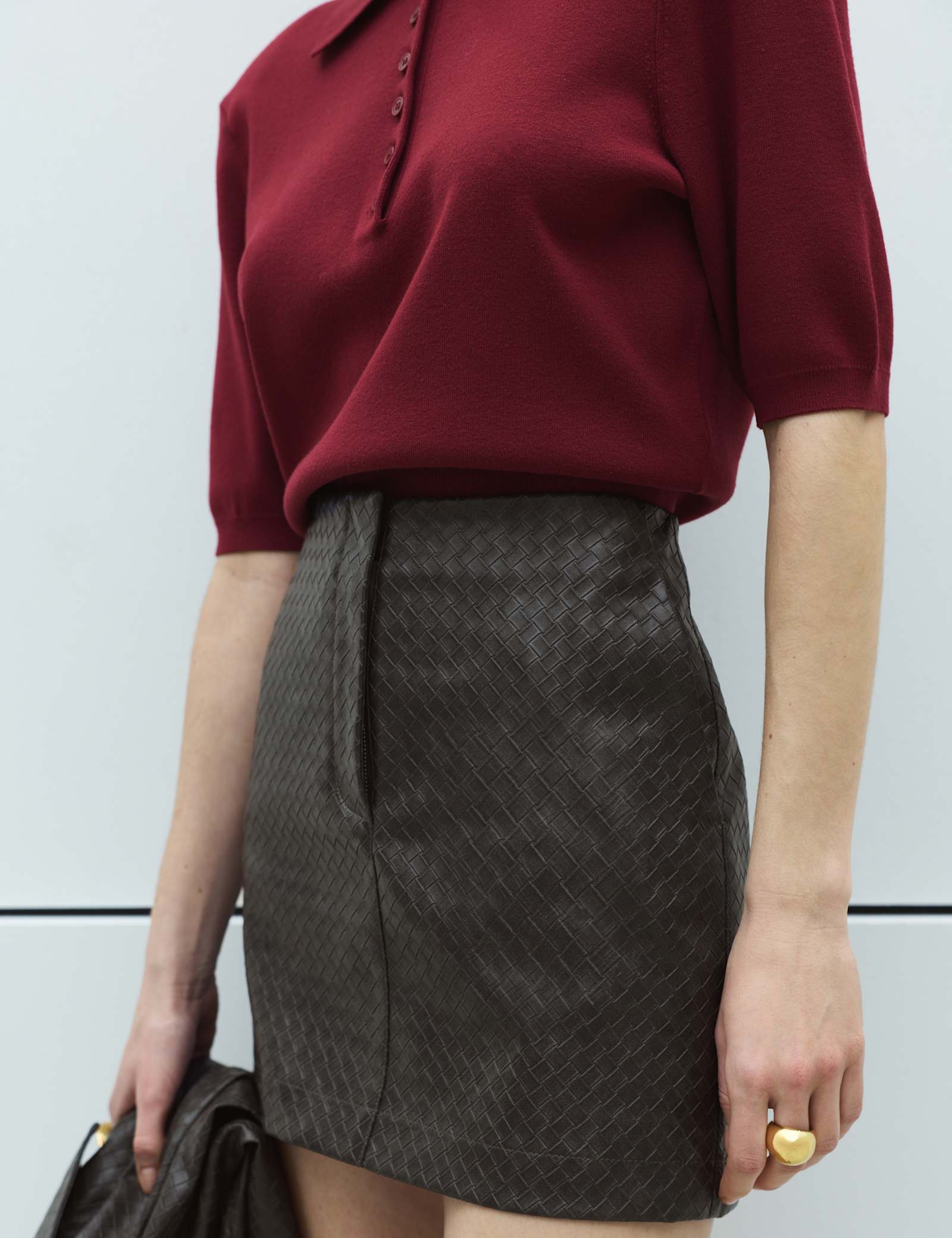Leather Look Woven Effect Mini A-Line Skirt - image 5