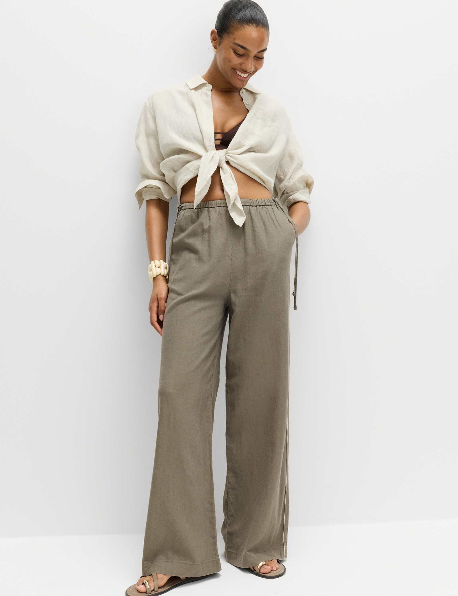 Linen Rich Tie Side Wide Leg Trousers - image 3