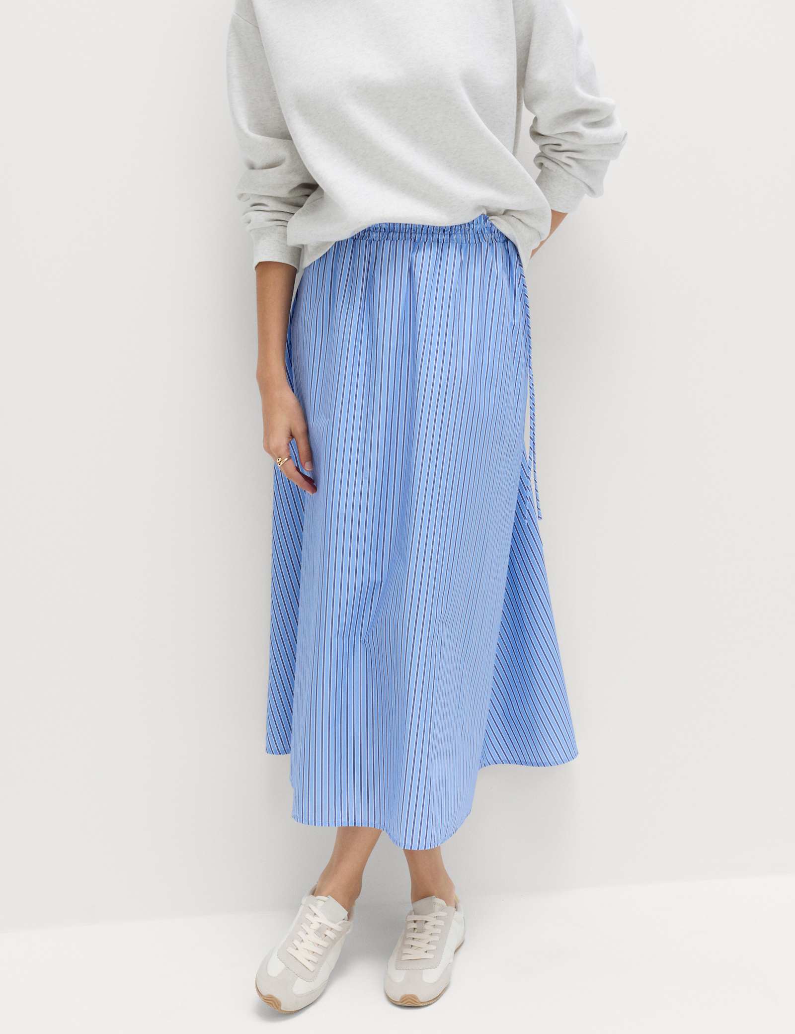 Pure Cotton Poplin Striped Pleated Midi Skirt - image 2