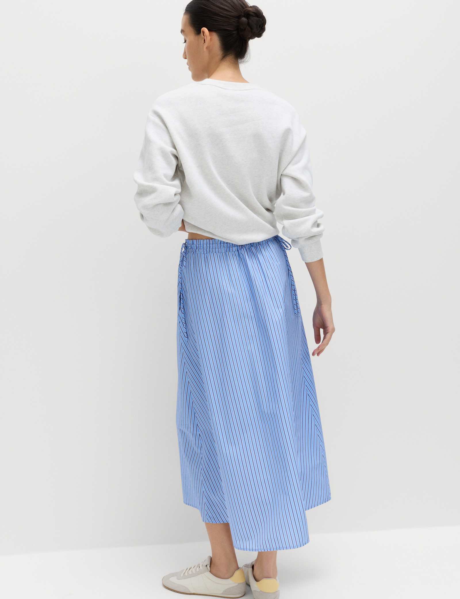 Pure Cotton Poplin Striped Pleated Midi Skirt - image 5