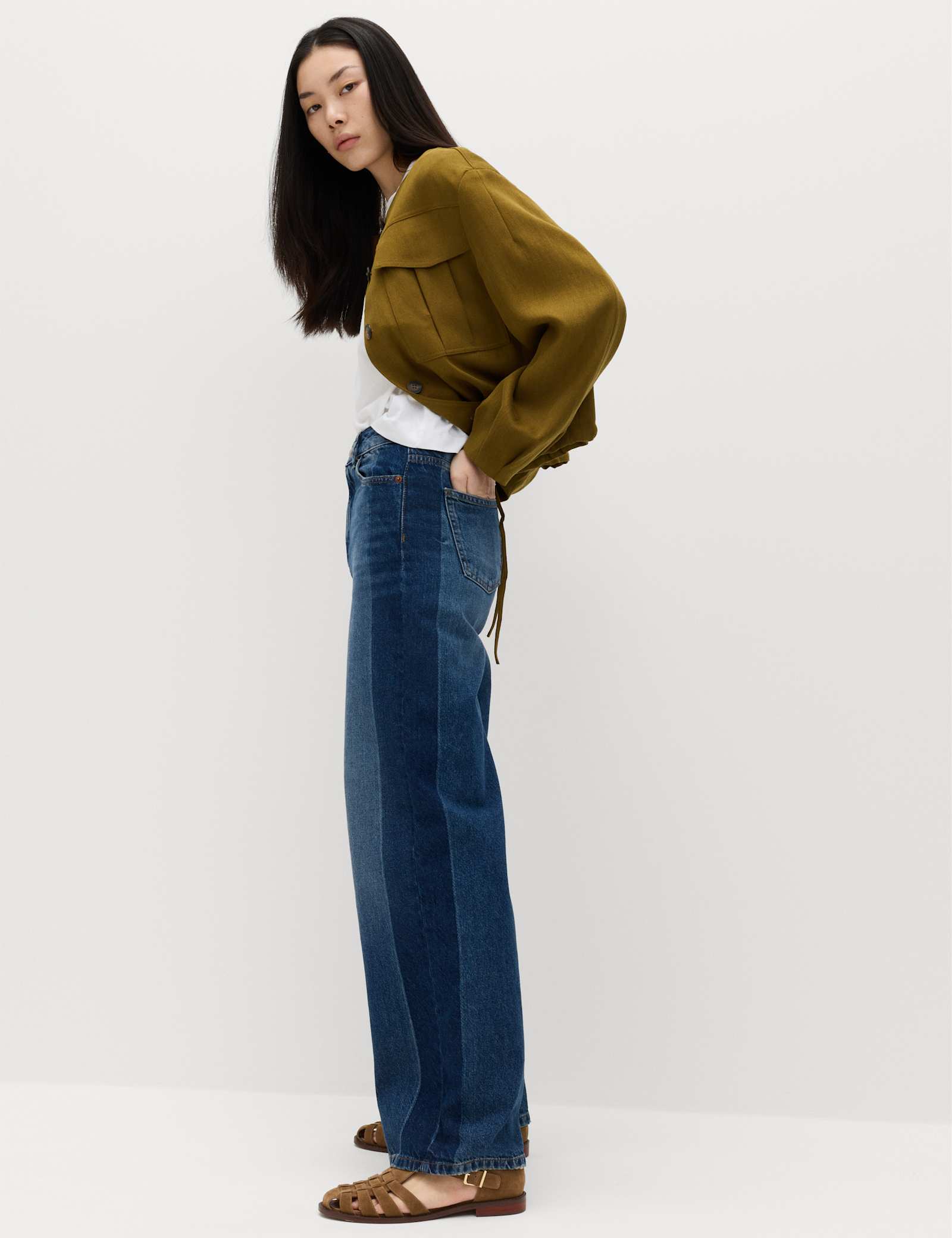 High Waisted Two Tone Wide Leg Jeans - image 4