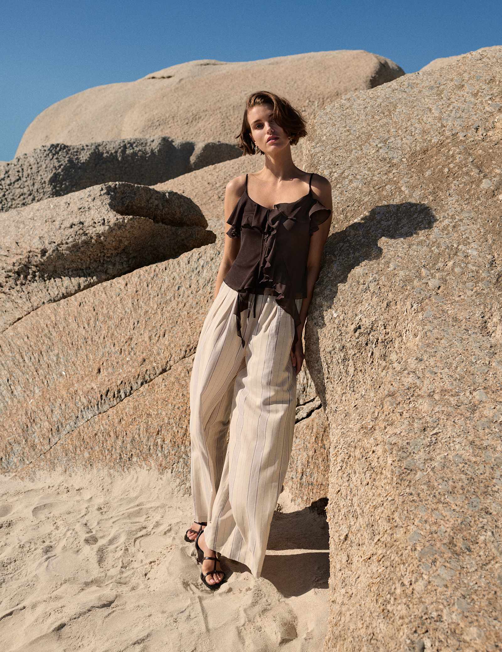 Striped Wide Leg Trousers with Linen - image 2