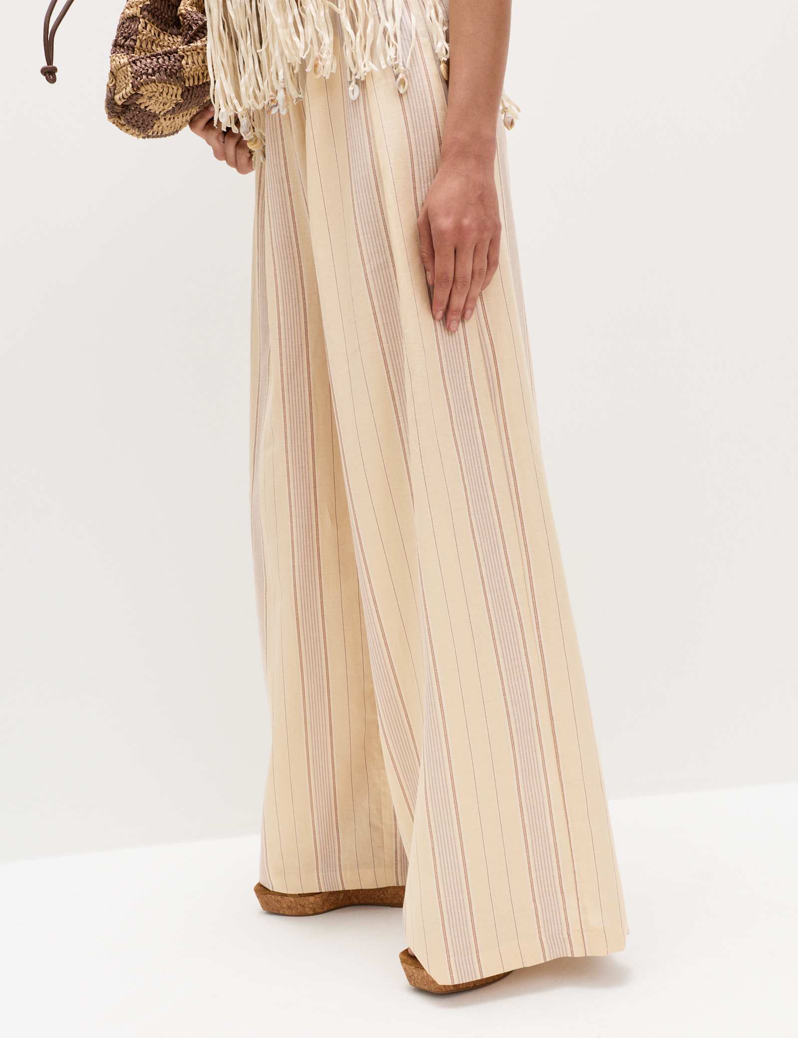 Striped Wide Leg Trousers with Linen - image 4