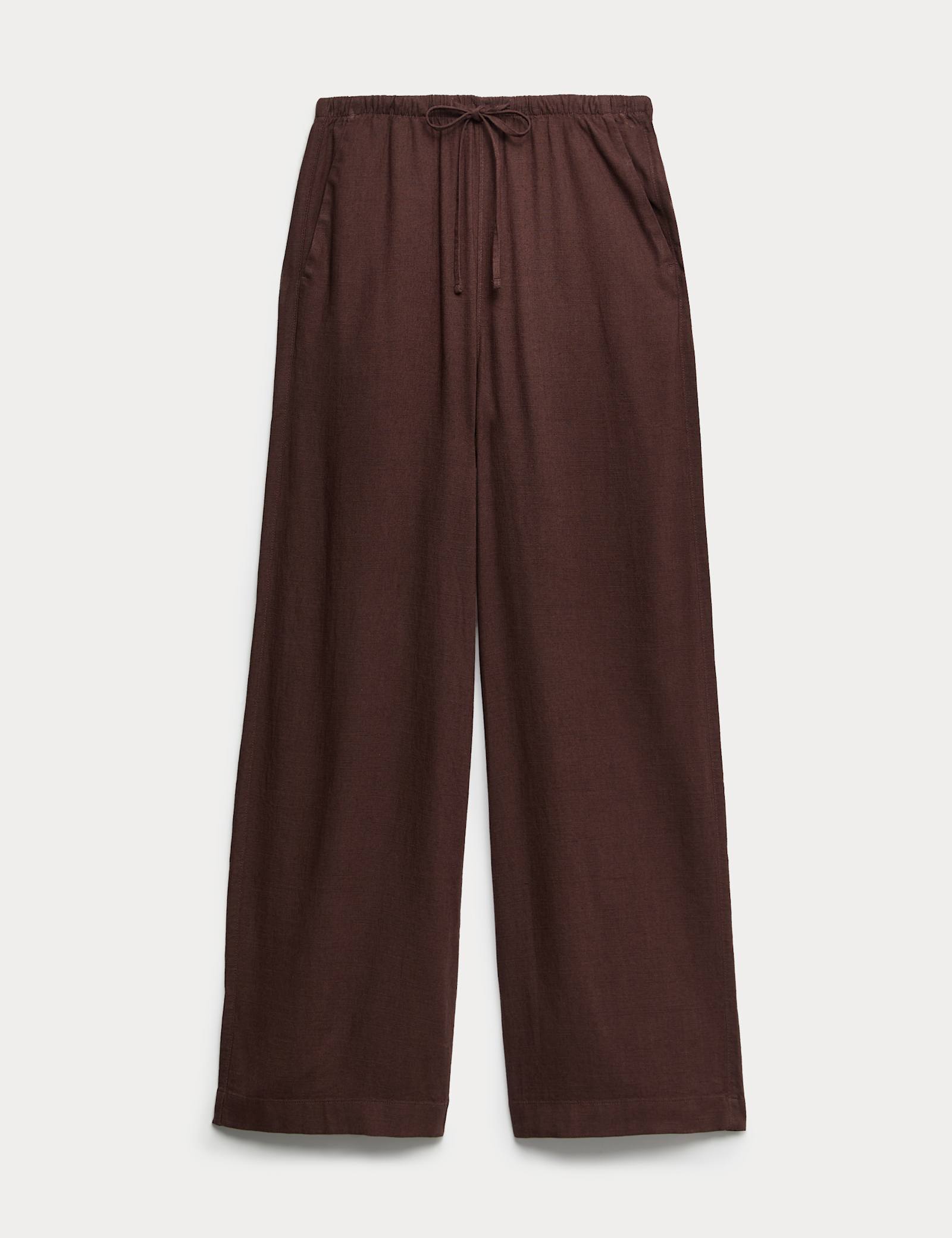 Drawstring Wide Leg Trousers with Linen - image 3