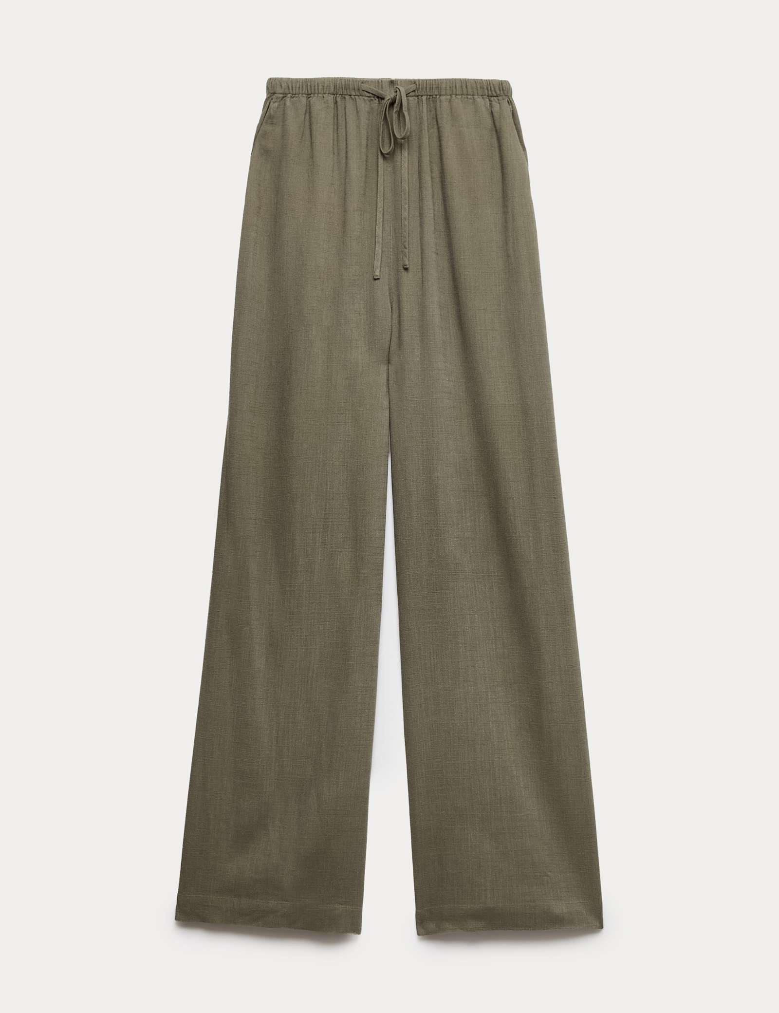 Drawstring Wide Leg Trousers with Linen - image 2