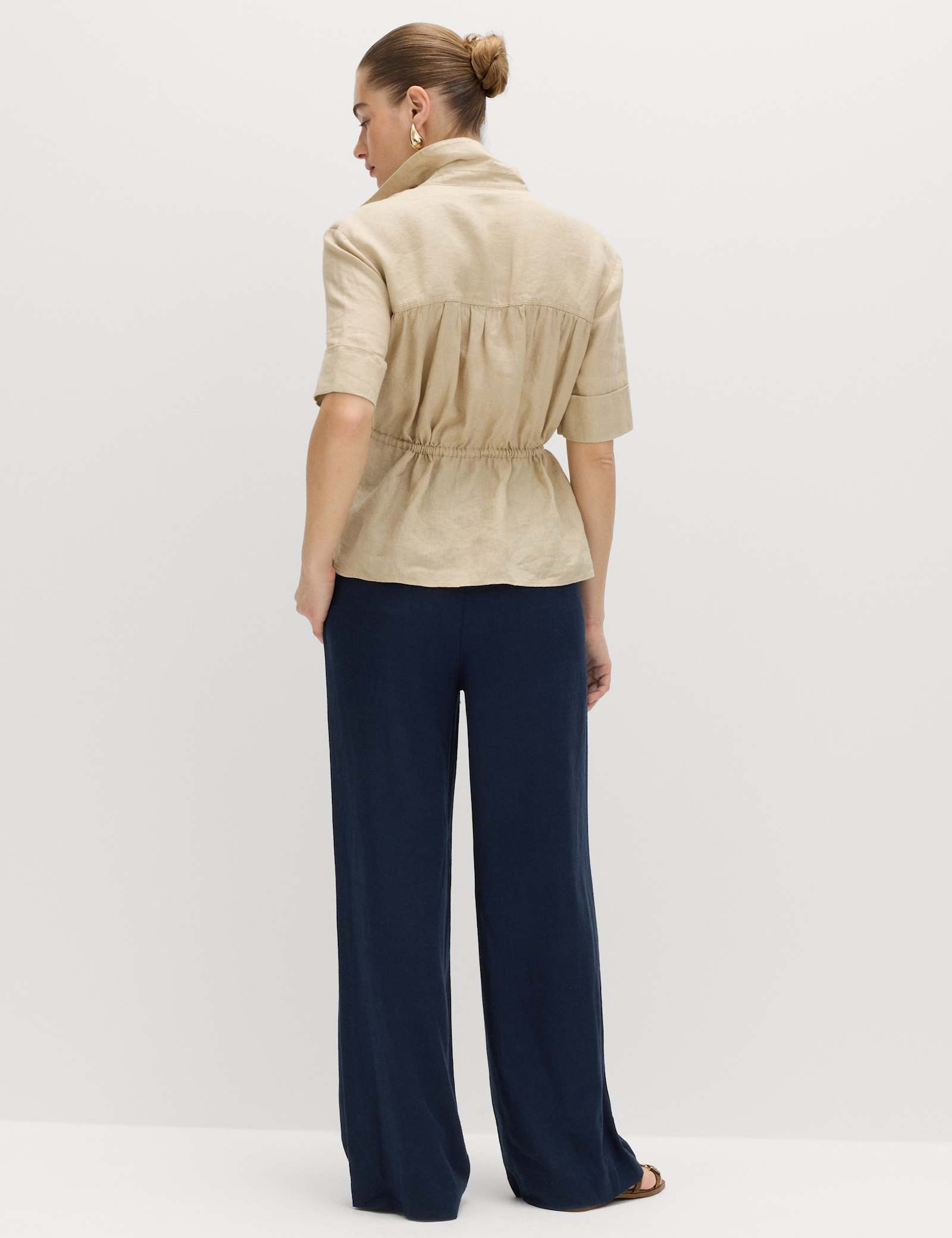 Drawstring Wide Leg Trousers with Linen - image 5