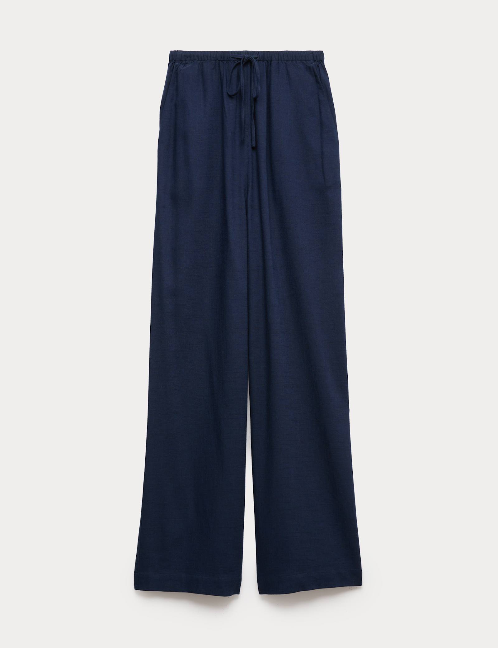 Drawstring Wide Leg Trousers with Linen - image 1