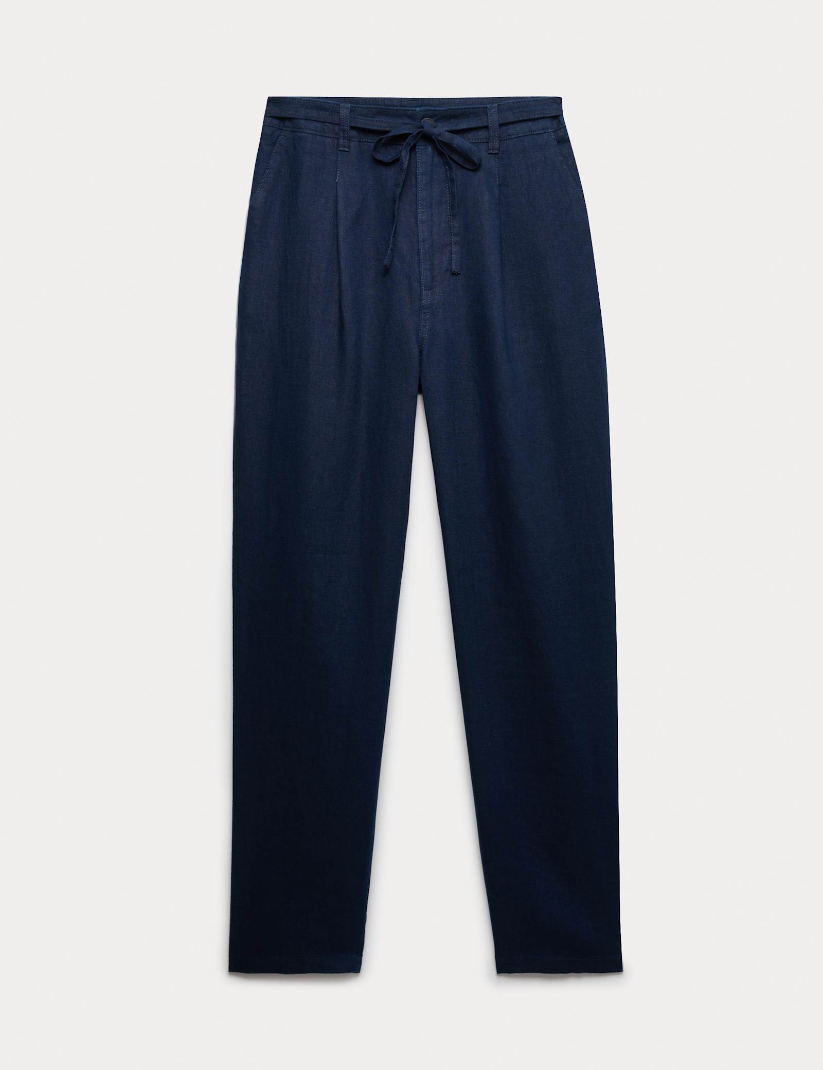 Pure Linen Pleat Front Belted Tapered Trousers - image 5