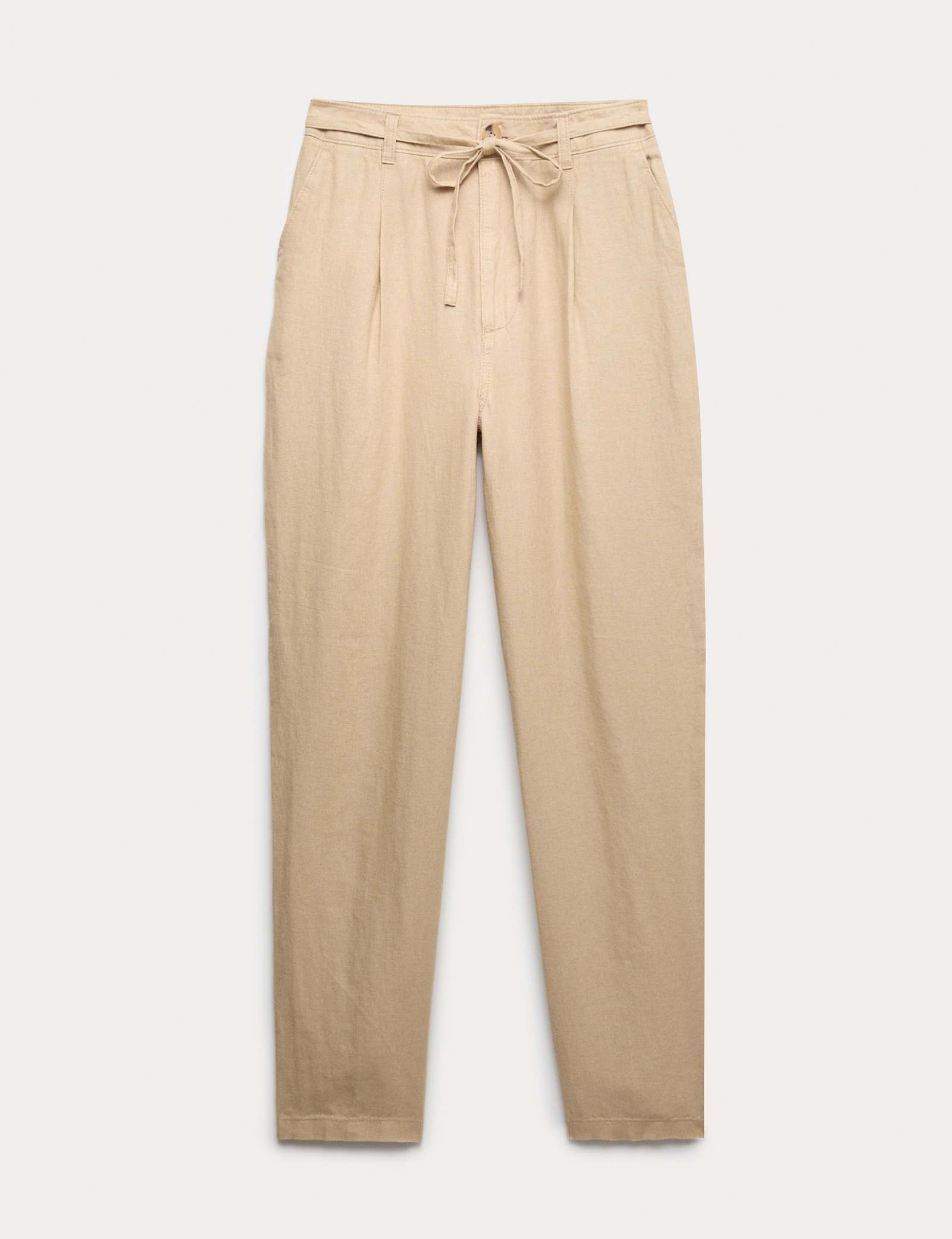 Pure Linen Pleat Front Belted Tapered Trousers - image 4