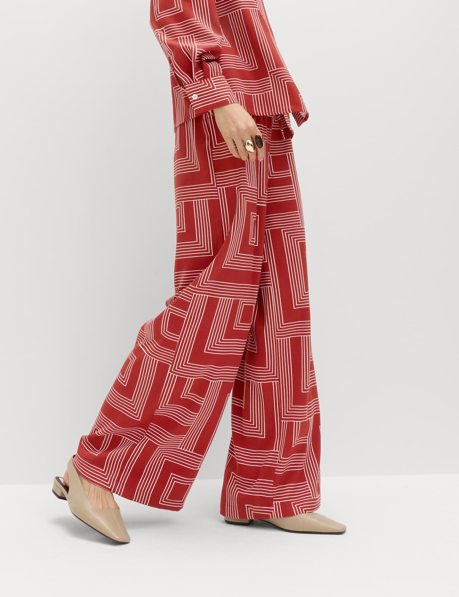 Satin Twill Printed Wide Leg Trousers - image 2
