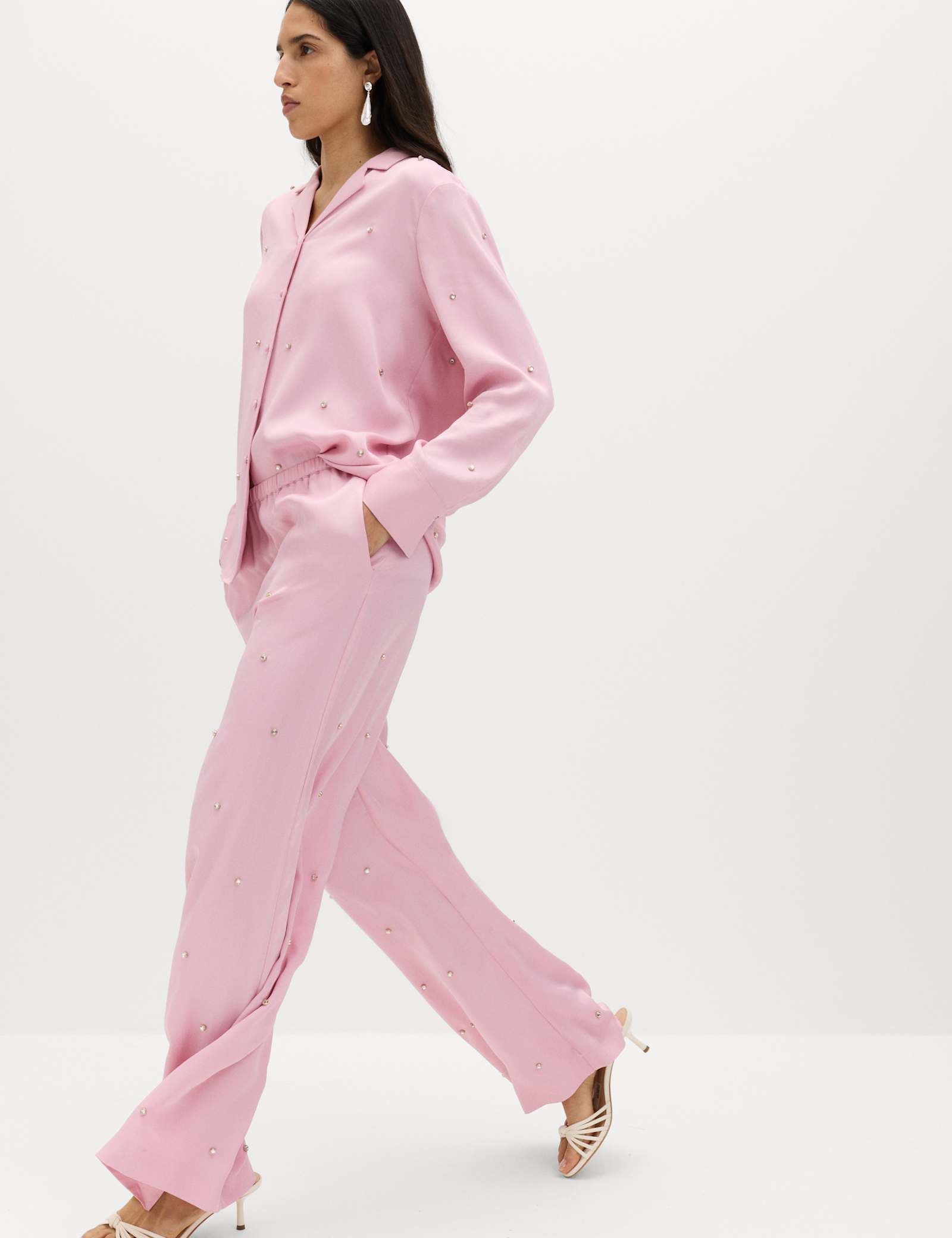 Satin Embellished Relaxed Straight Trousers - image 2