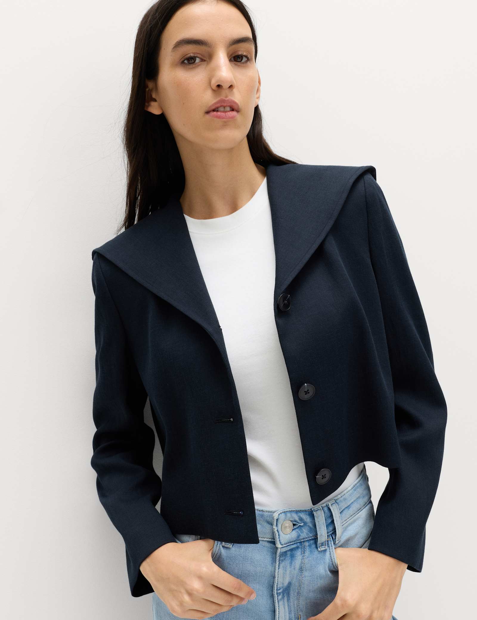 Collared Short Sailor Jacket with Linen - image 2