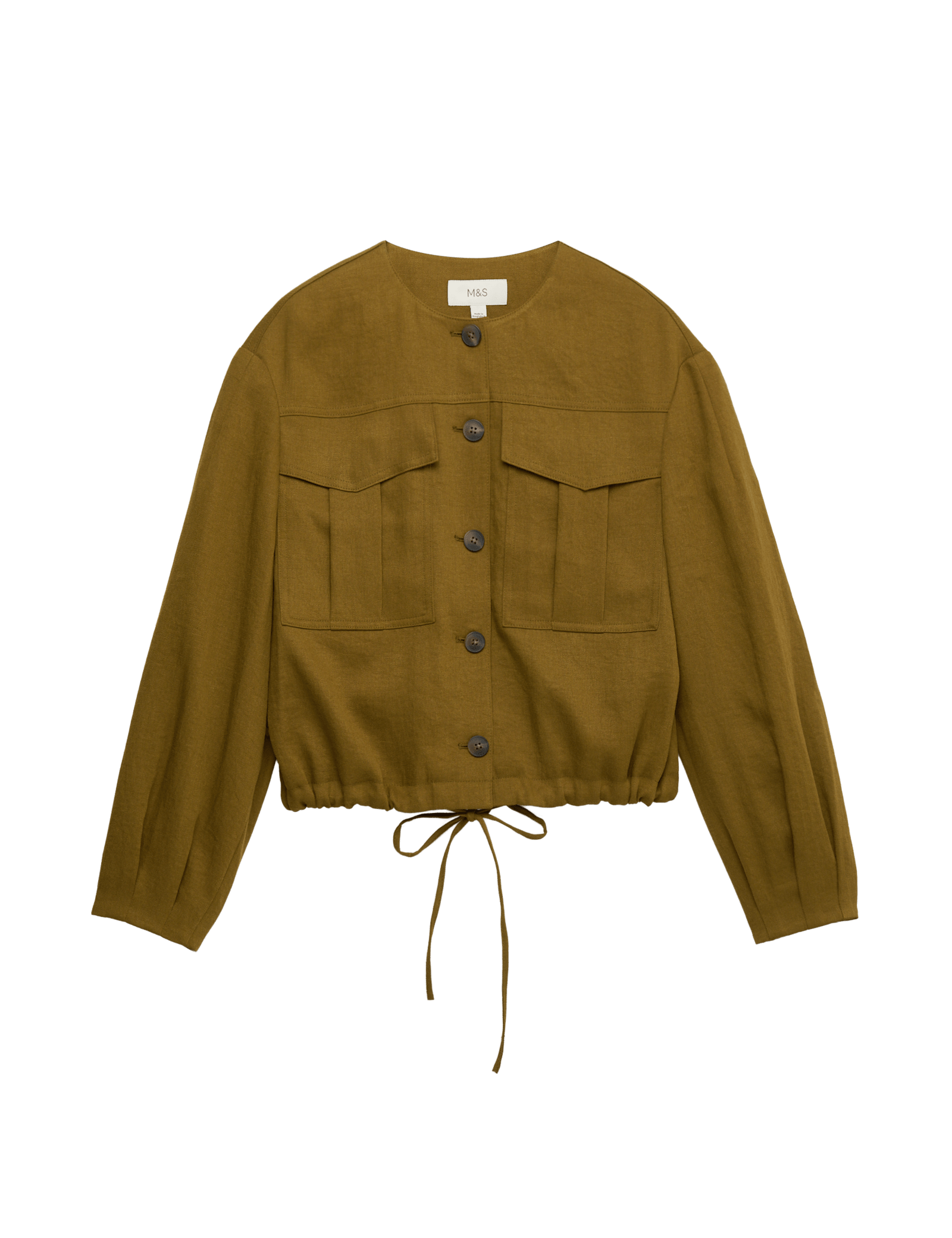 Collarless Utility Jacket With Linen - image 3