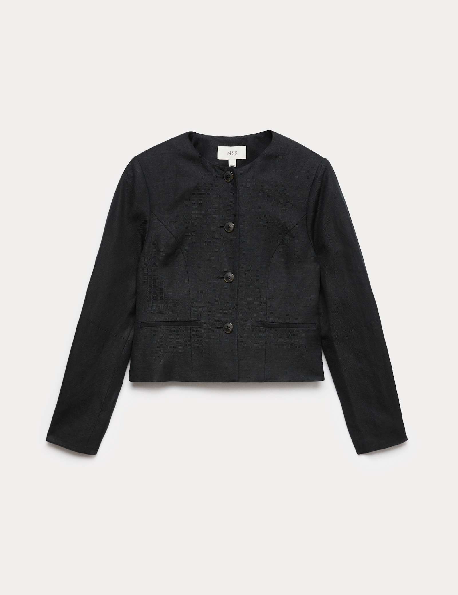 Linen Viscose Blend Collarless Jacket - image 1