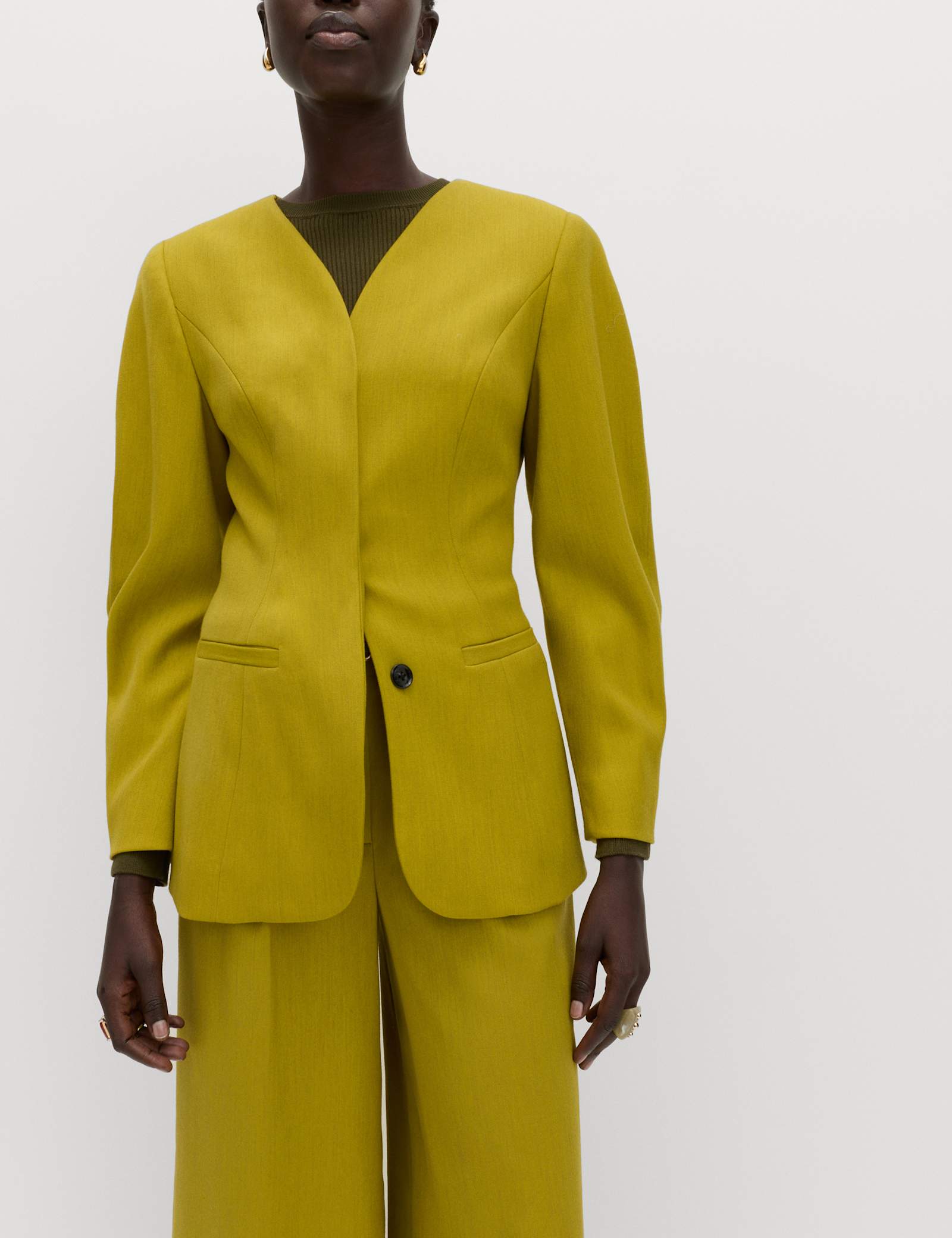 Sculpted Waisted Collarless Tailored Jacket - image 5