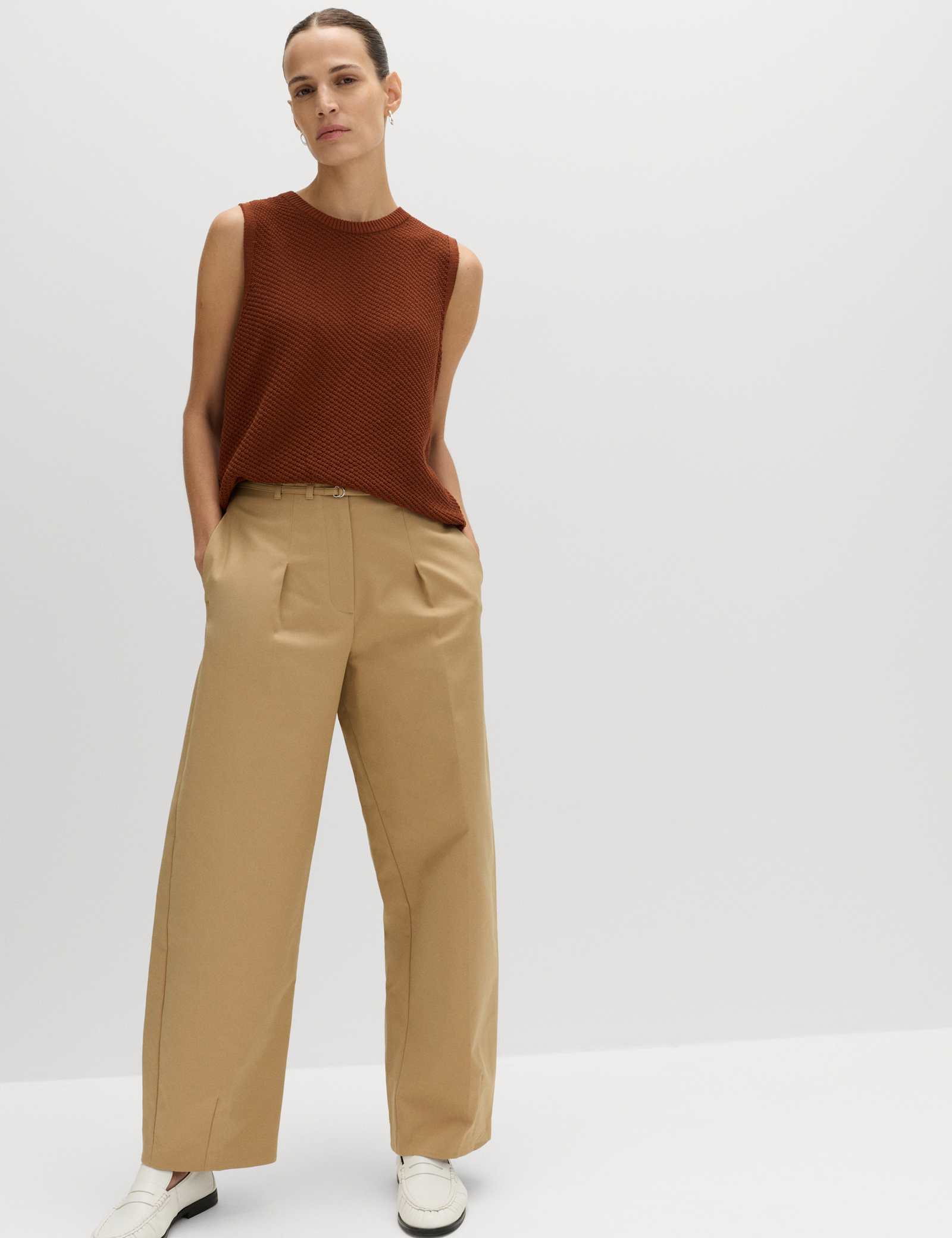 Cotton Rich Belted Barrel Leg Trousers - image 5
