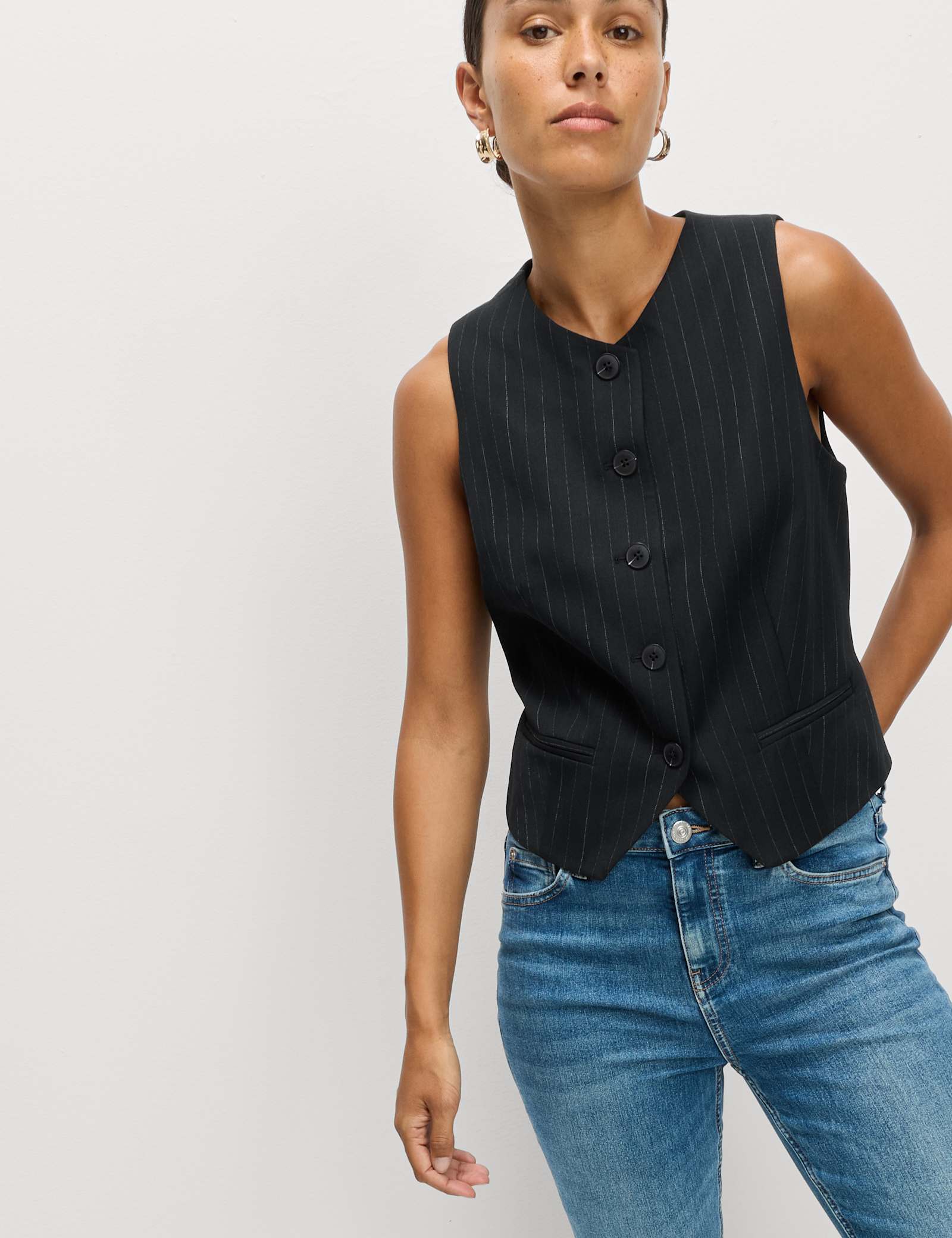 Striped Collarless Waistcoat - image 2