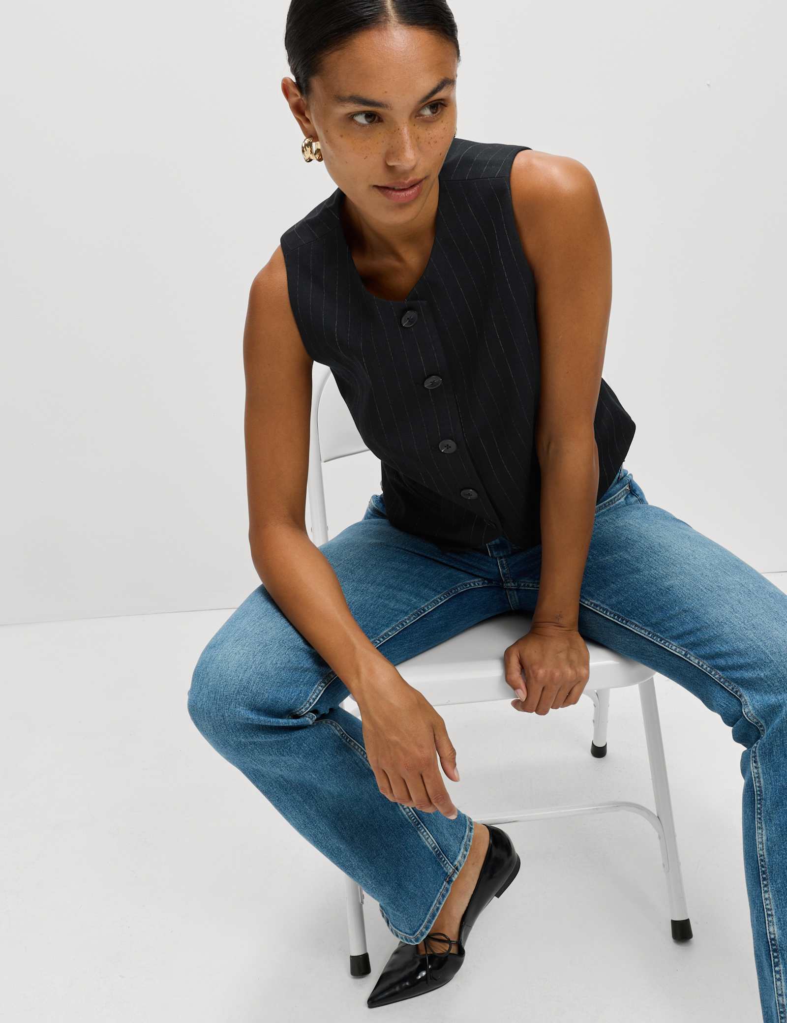 Striped Collarless Waistcoat - image 4