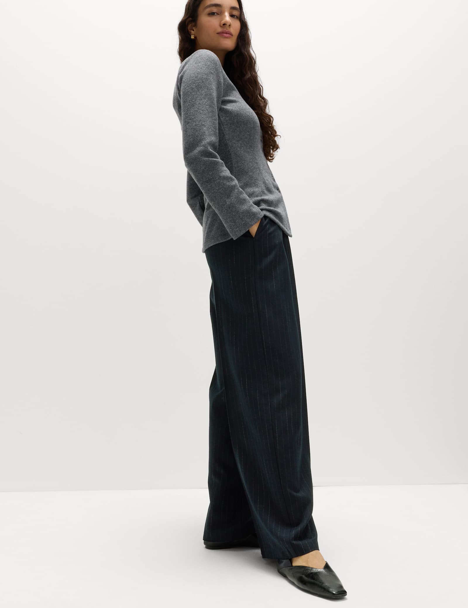 Pinstripe Single Pleat Wide Leg Trousers - image 2