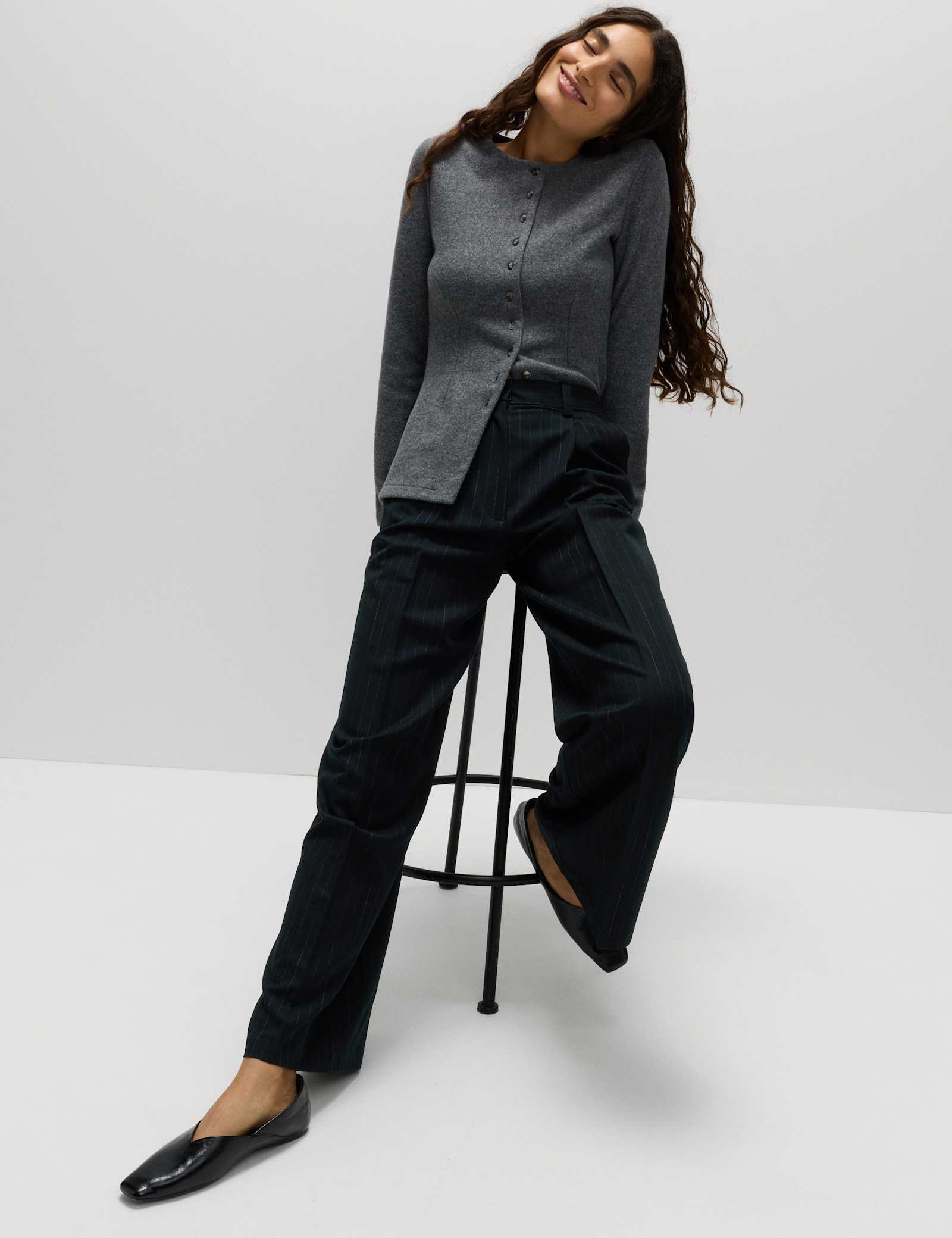 Pinstripe Single Pleat Wide Leg Trousers - image 5