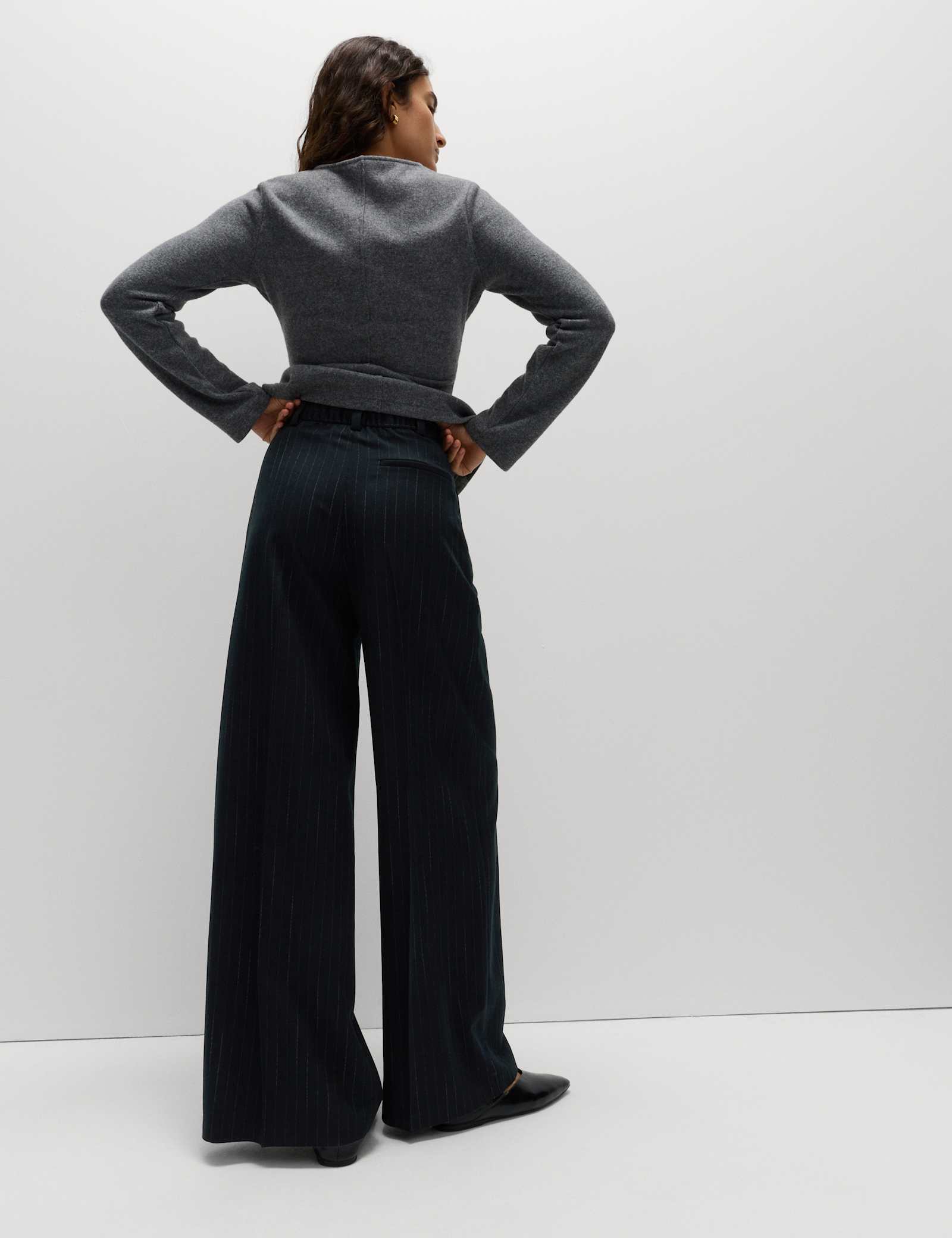 Pinstripe Single Pleat Wide Leg Trousers - image 4