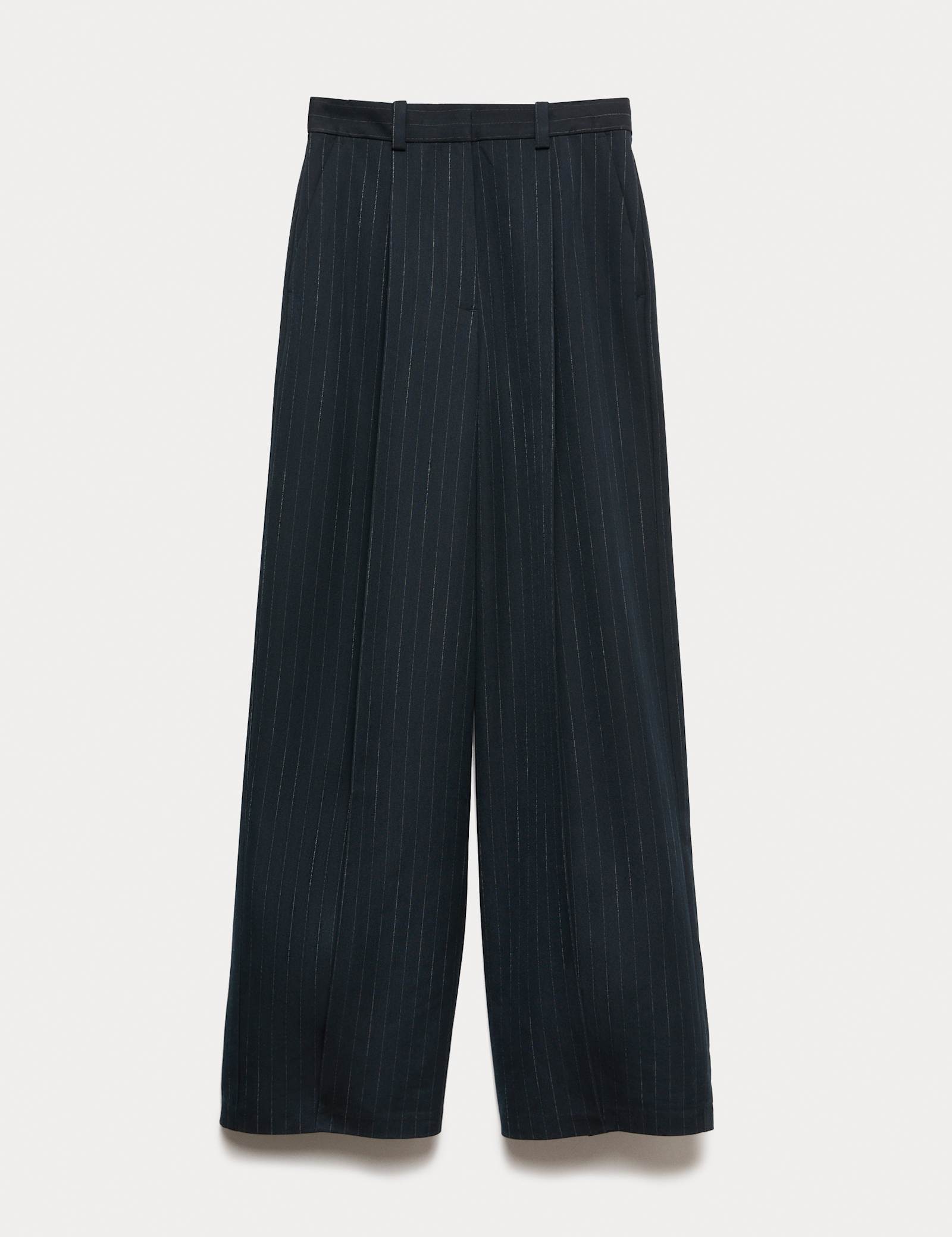 Pinstripe Single Pleat Wide Leg Trousers - image 1
