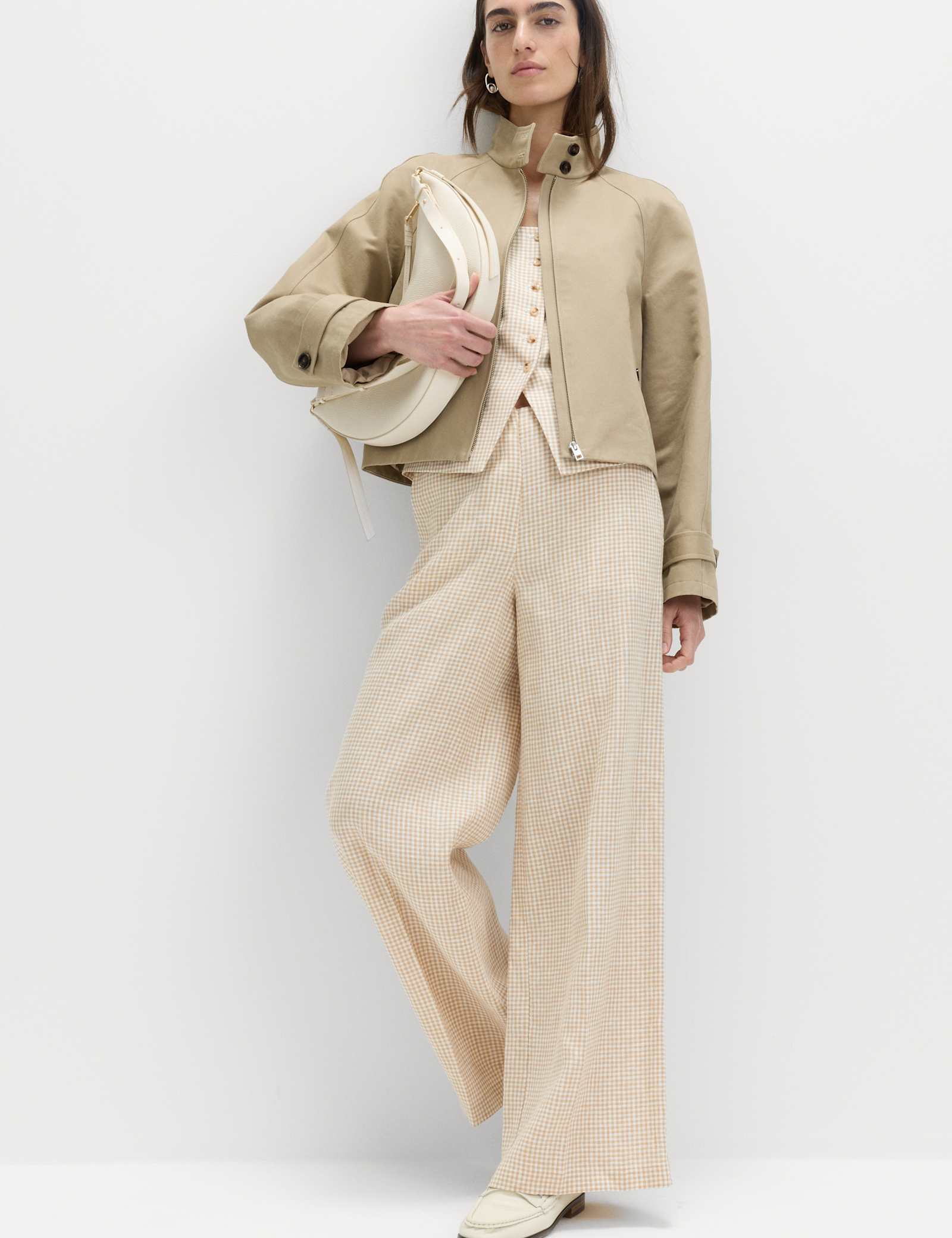 Pure Linen Gingham Wide Leg Trousers - image 2