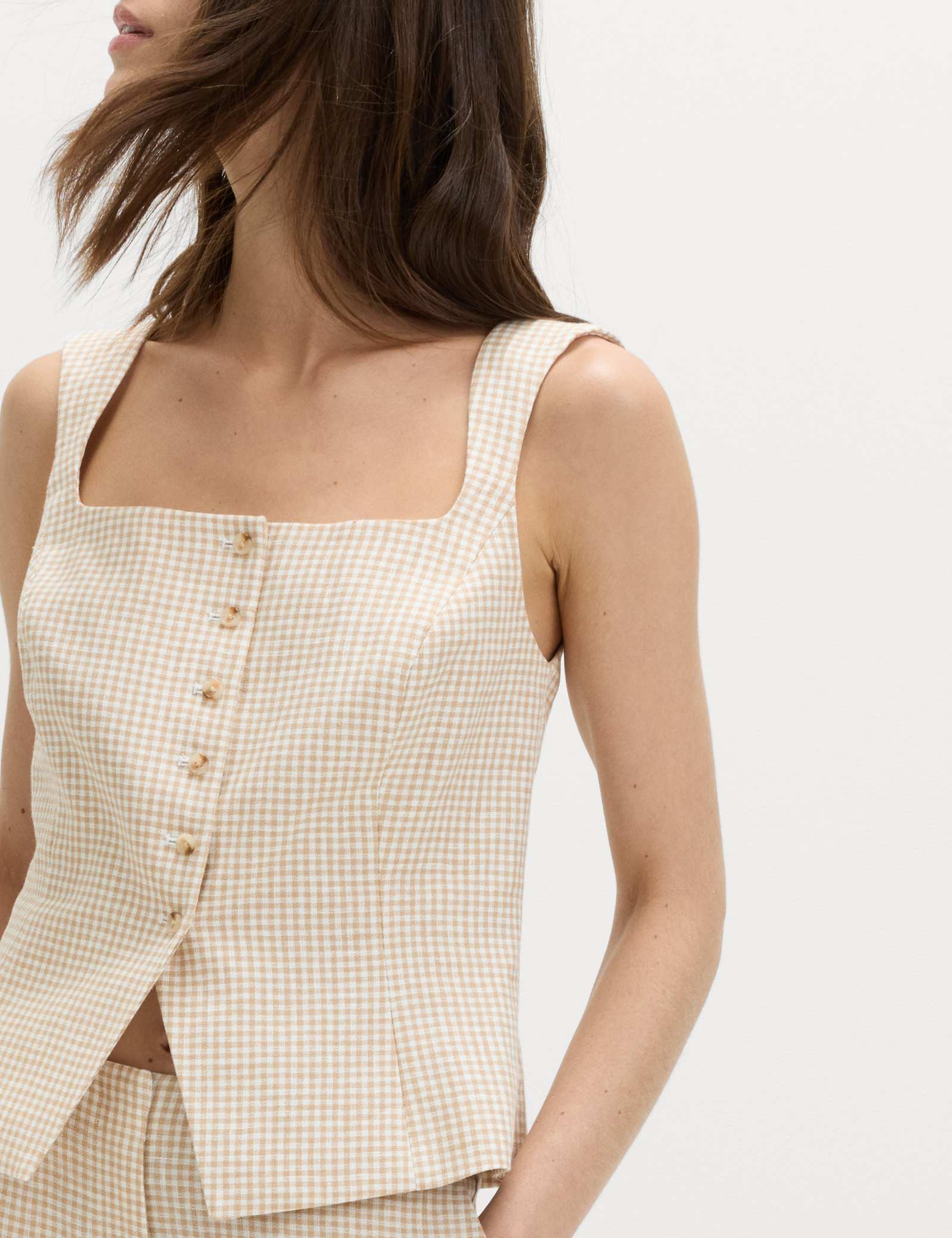 Pure Linen Gingham Waistcoat - image 4