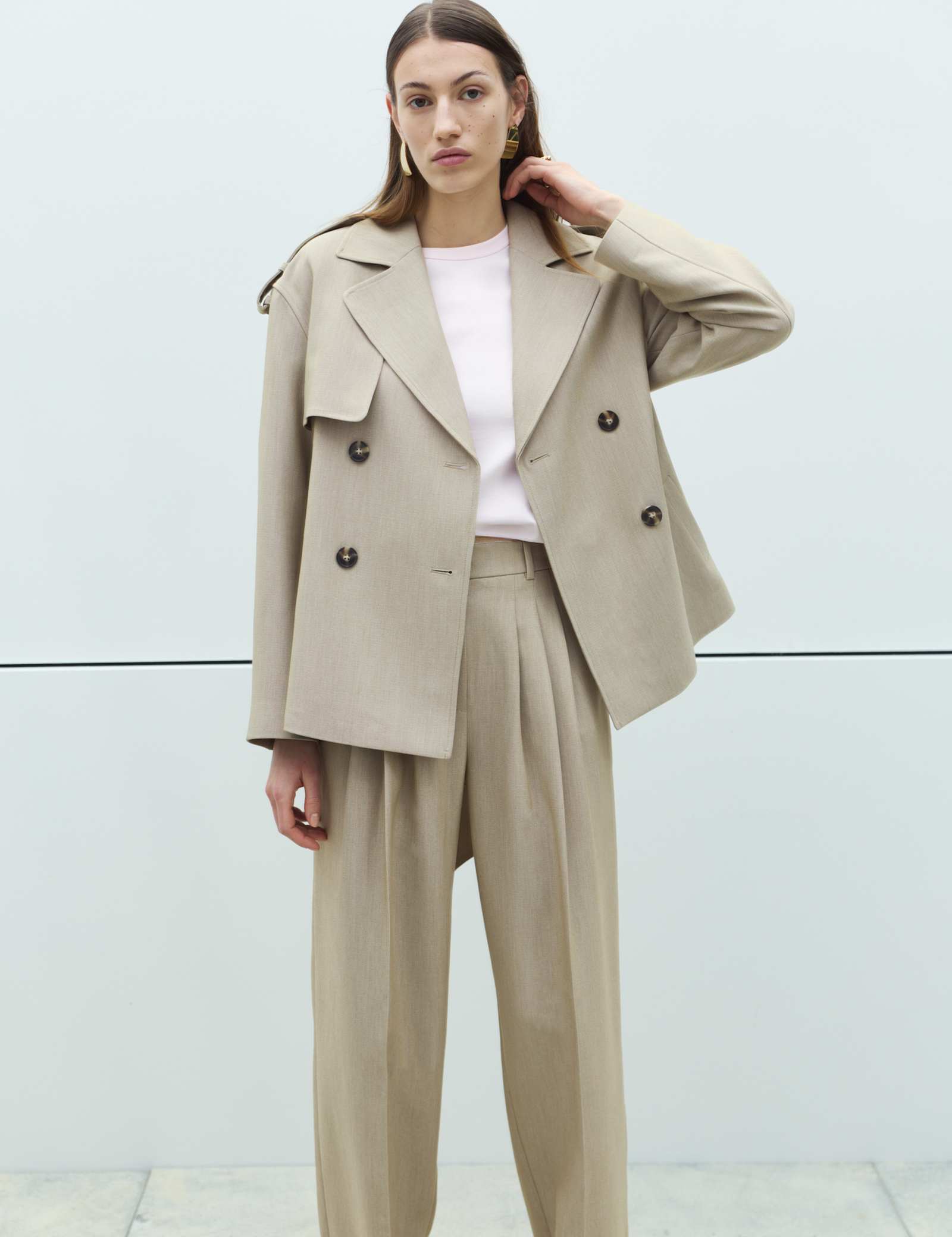 Belted Double Breasted Short Trench Coat - image 2