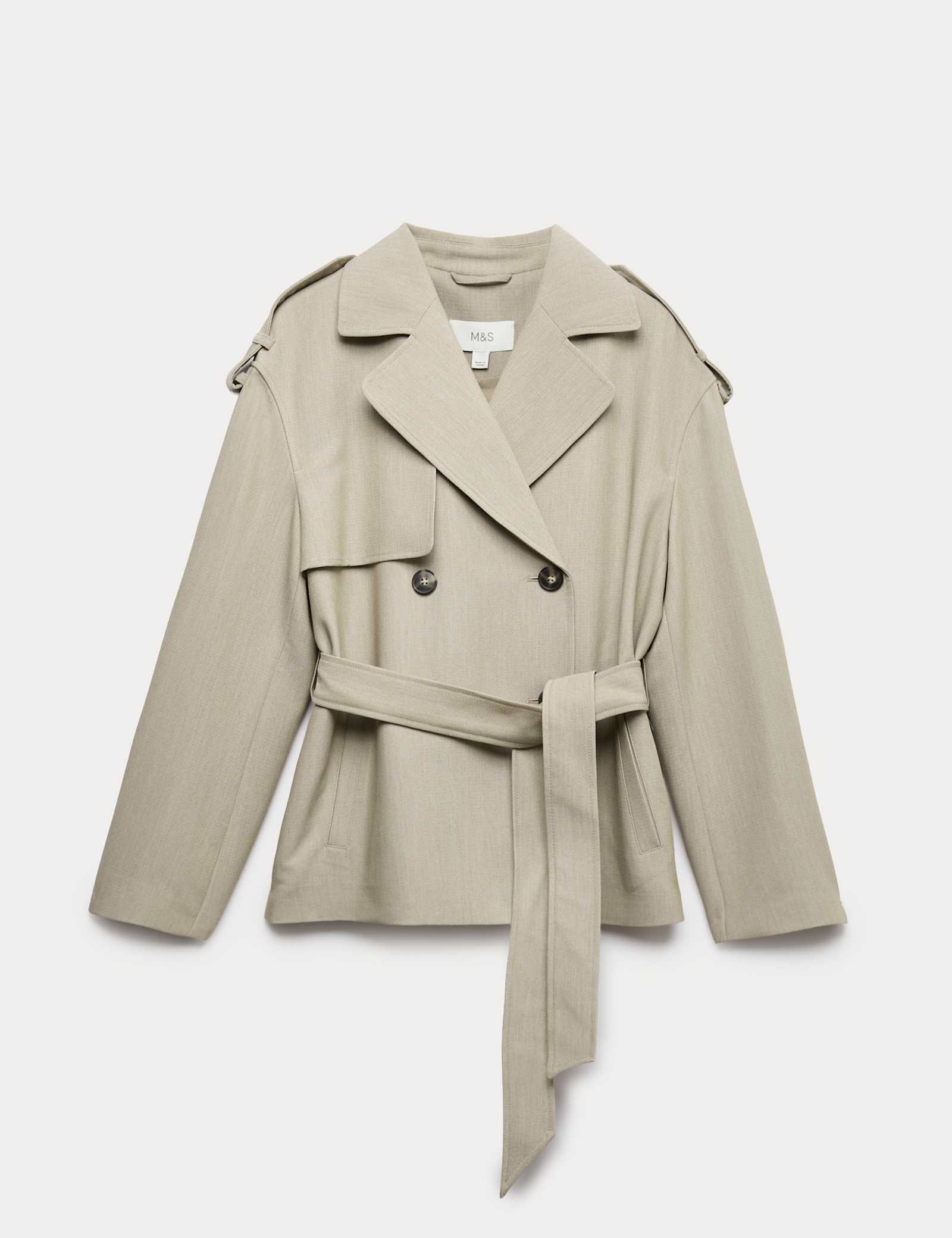 Belted Double Breasted Short Trench Coat - image 1