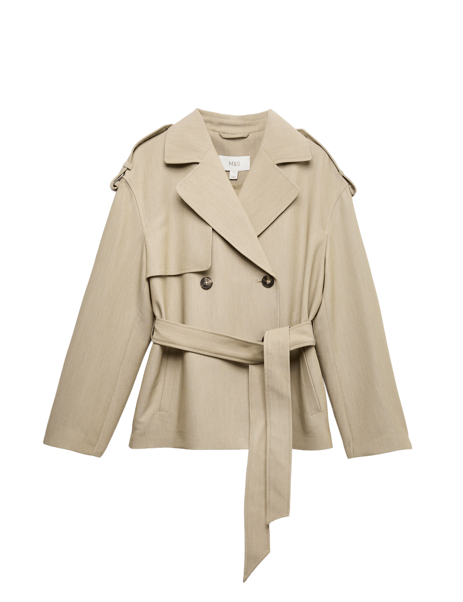 Belted Double Breasted Short Trench Coat - image 3