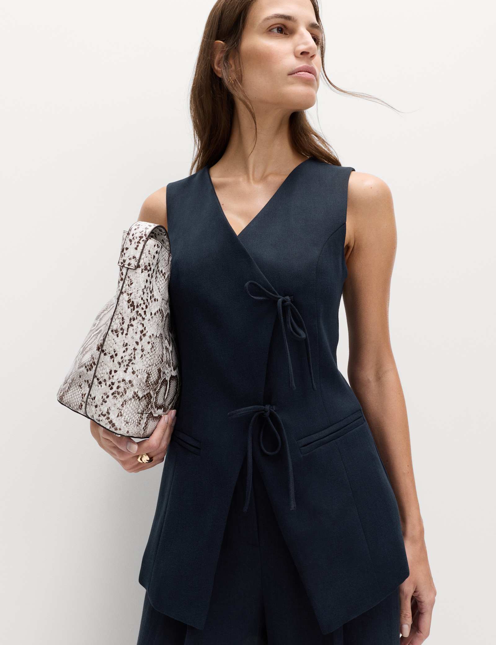 V-Neck Tie Front Waistcoat with Linen - image 2